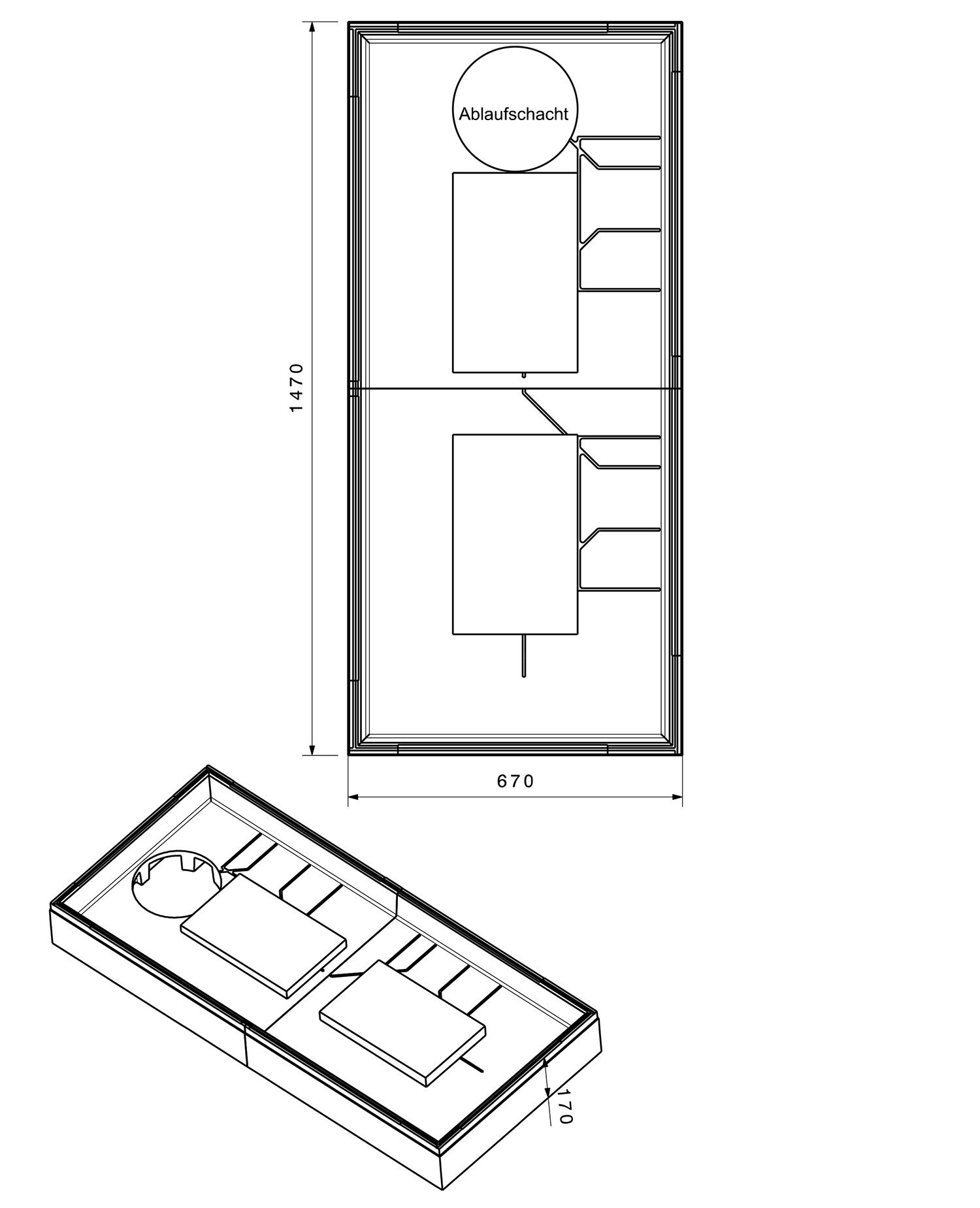 Poresta Duschwannenträger Expert für 1500 x 700 x 65 mm, Höhe 170 mm