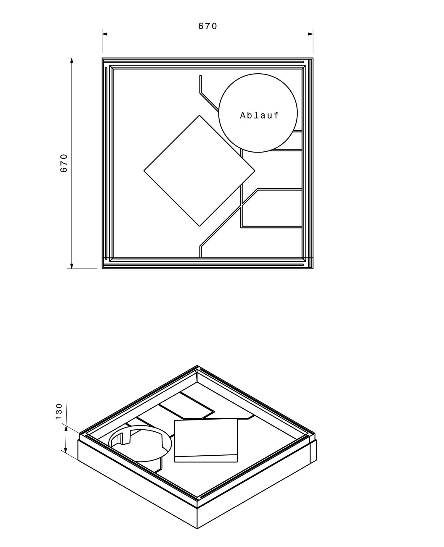 Poresta Duschwannenträger Expert für 700 x 700 x 25 mm, Höhe 130 mm
