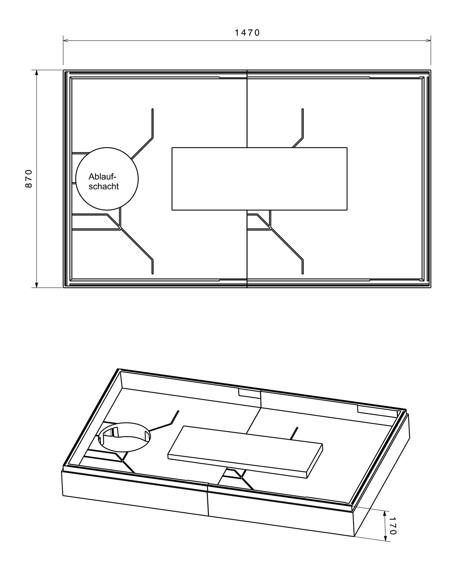 Poresta Duschwannenträger Expert für 1500 x 900 x 65 mm, Höhe 170 mm