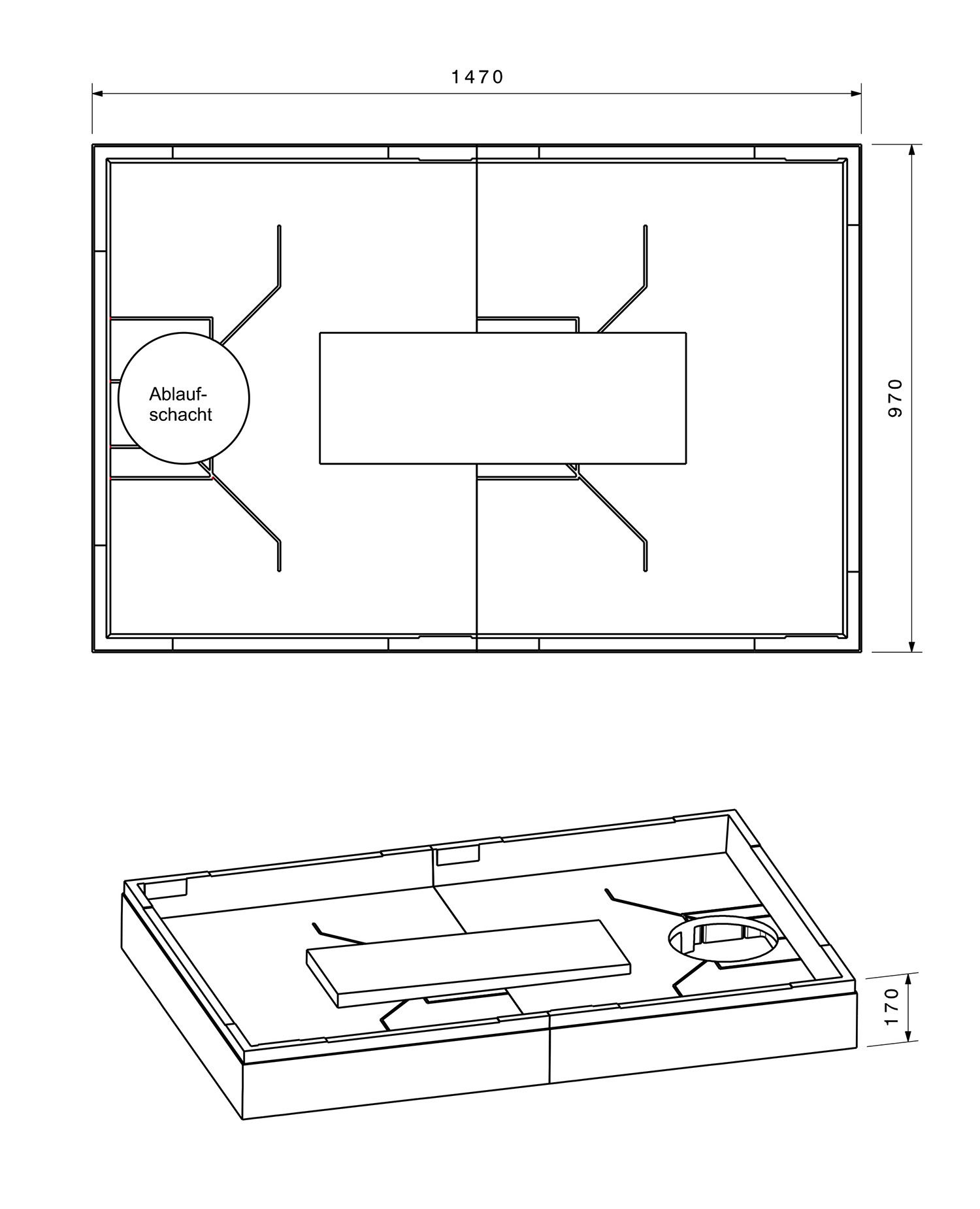 Poresta Duschwannenträger Expert für 1500 x 1000 x 65 mm, Höhe 170 mm