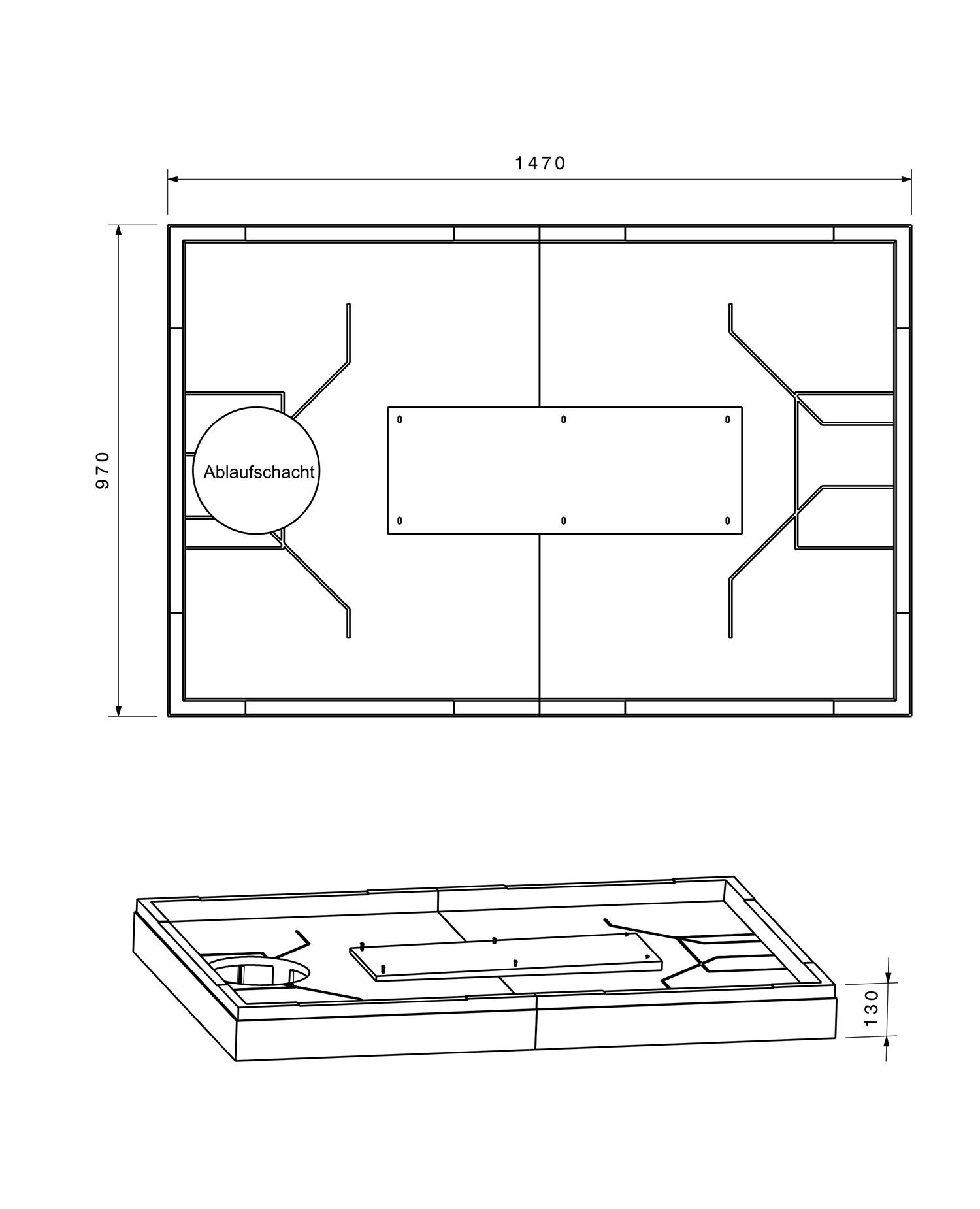 Poresta Duschwannenträger Expert für 1500 x 1000 x 35 mm, Höhe 130 mm