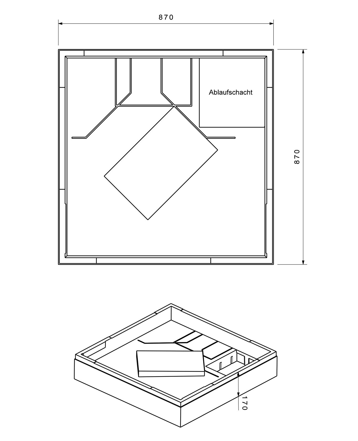 Poresta Duschwannenträger Rhone für 900 x 900 x 65 mm, Höhe 170 mm