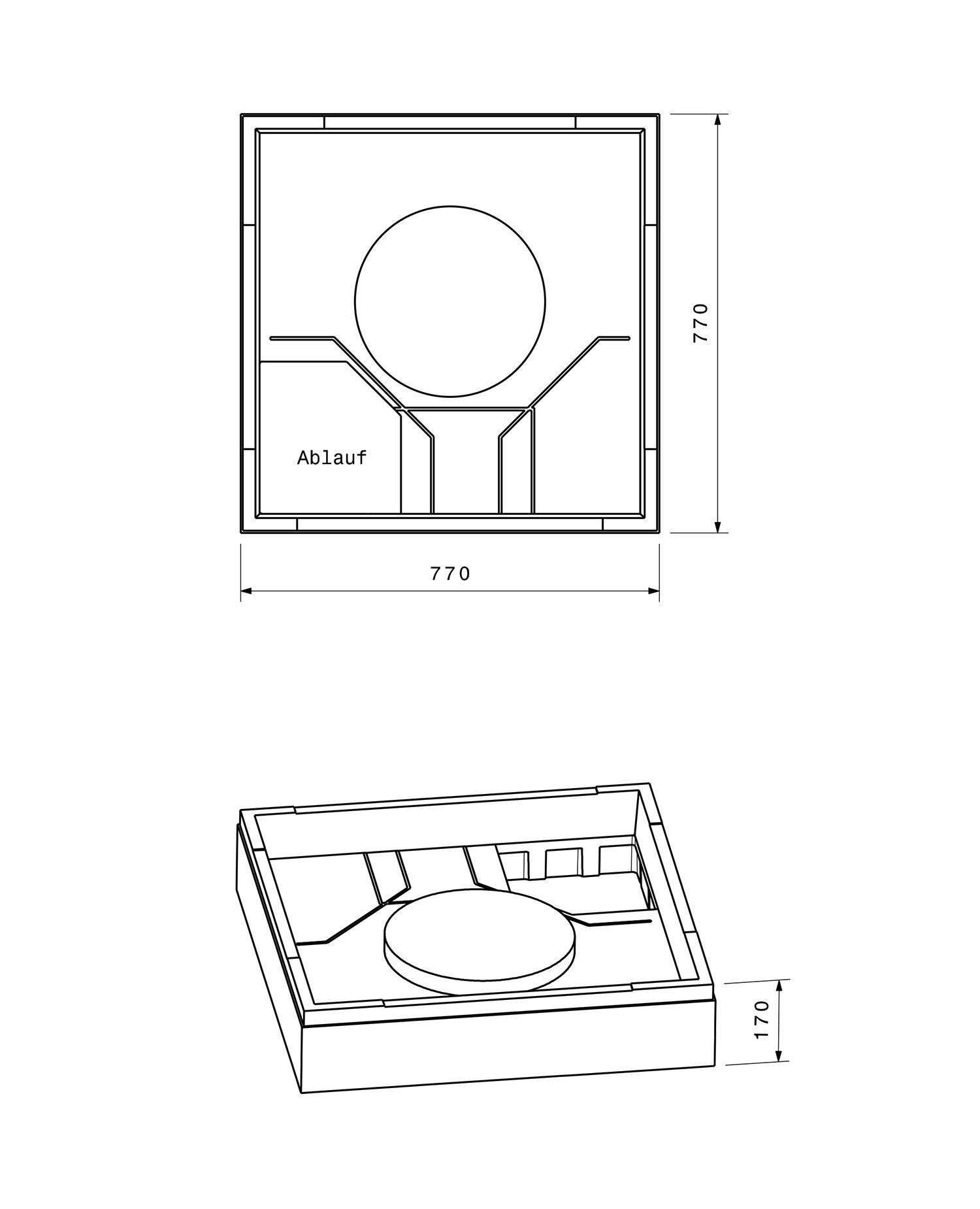 Poresta Duschwannenträger Rhone für 800 x 800 x 65 mm, Höhe 170 mm