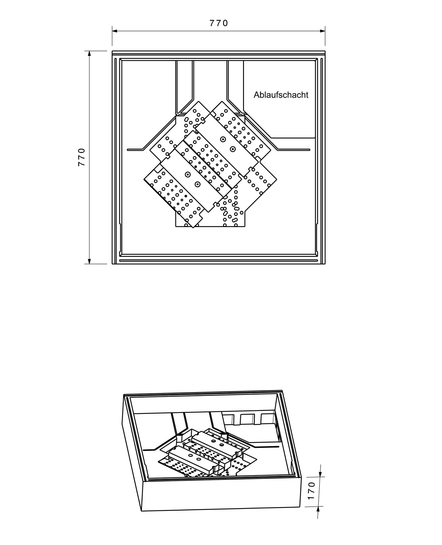 Poresta Duschwannenträger Expert Renova Nr.1 für 800 x 800 x 60 mm, Höhe 170 mm