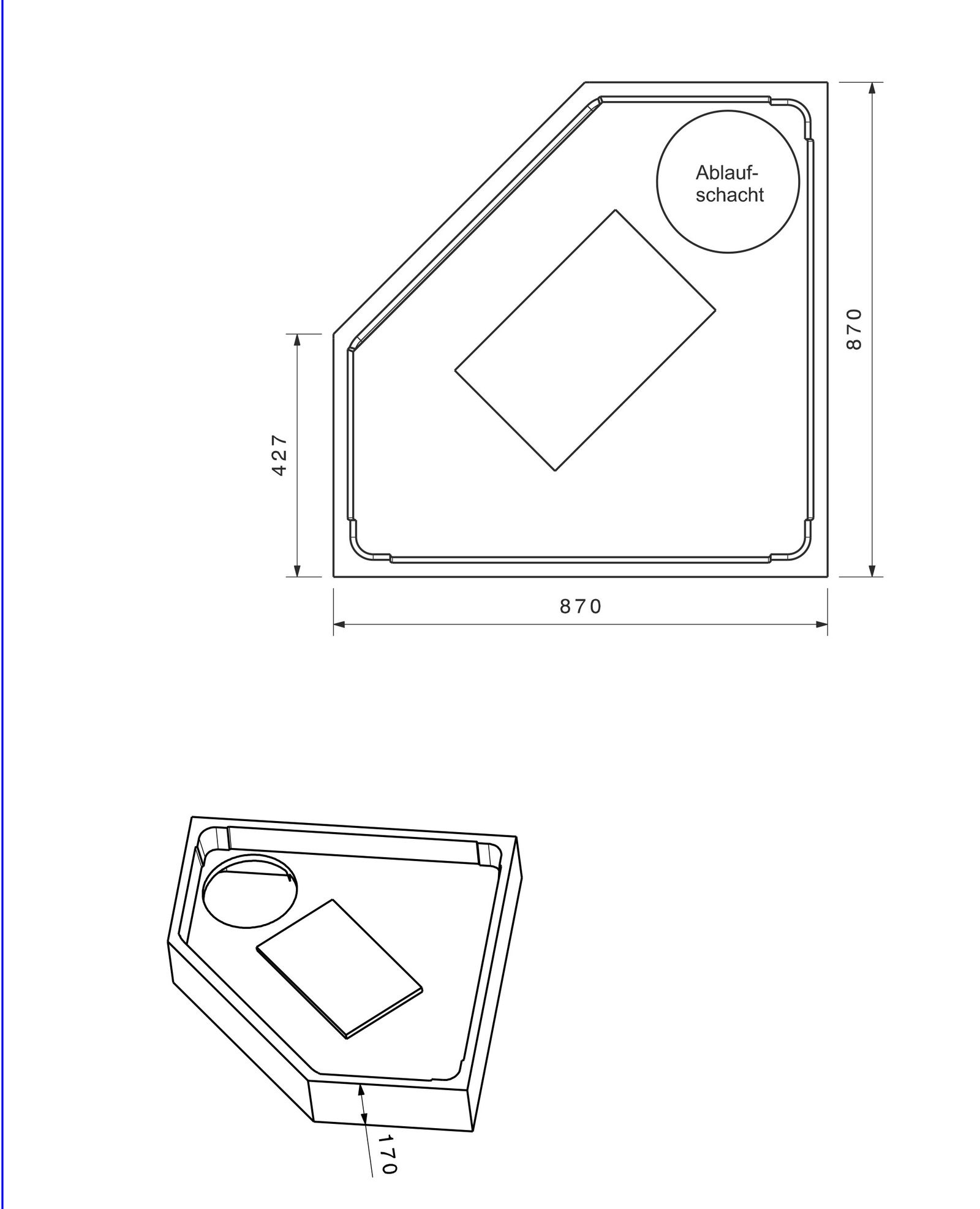 Poresta Duschwannenträger Expert Renova Nr.1 für 900 x 900 mm, 5-Eck, Höhe 170 mm