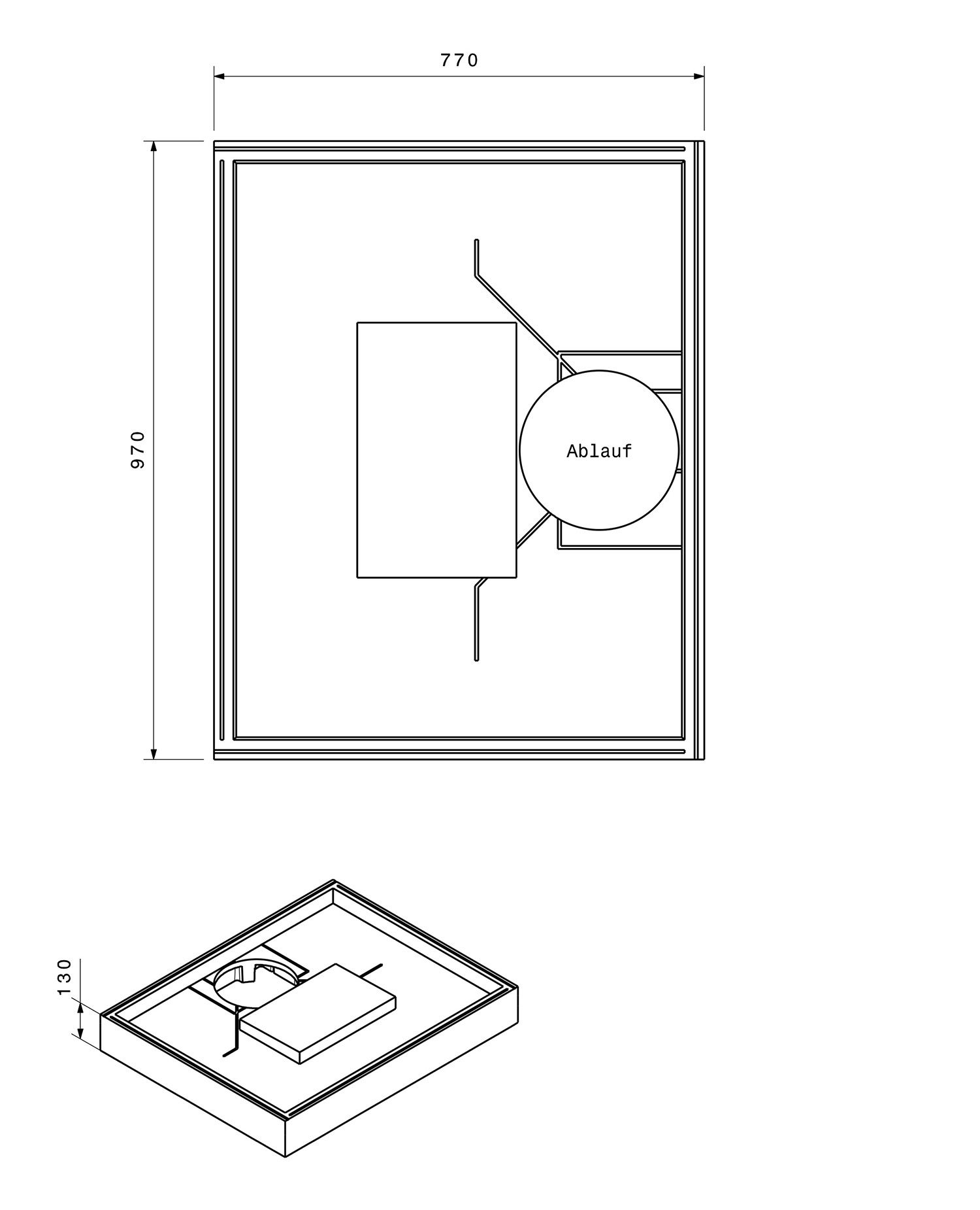 Poresta Duschwannenträger Memo für 1000 x 800 x 35 mm, Höhe 130 mm