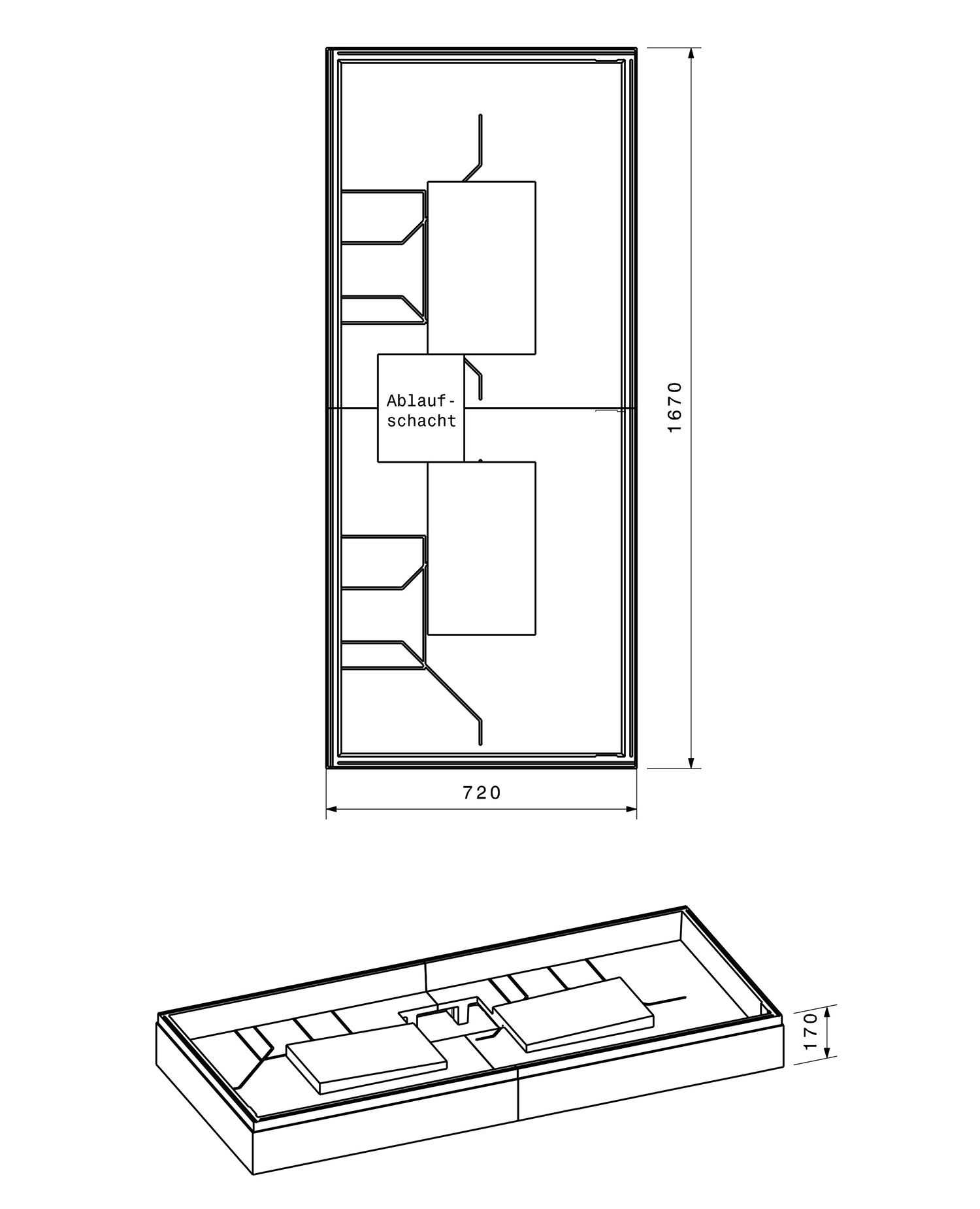 Poresta Duschwannenträger Expert für 1700 x 750 x 65 mm, Höhe 170 mm
