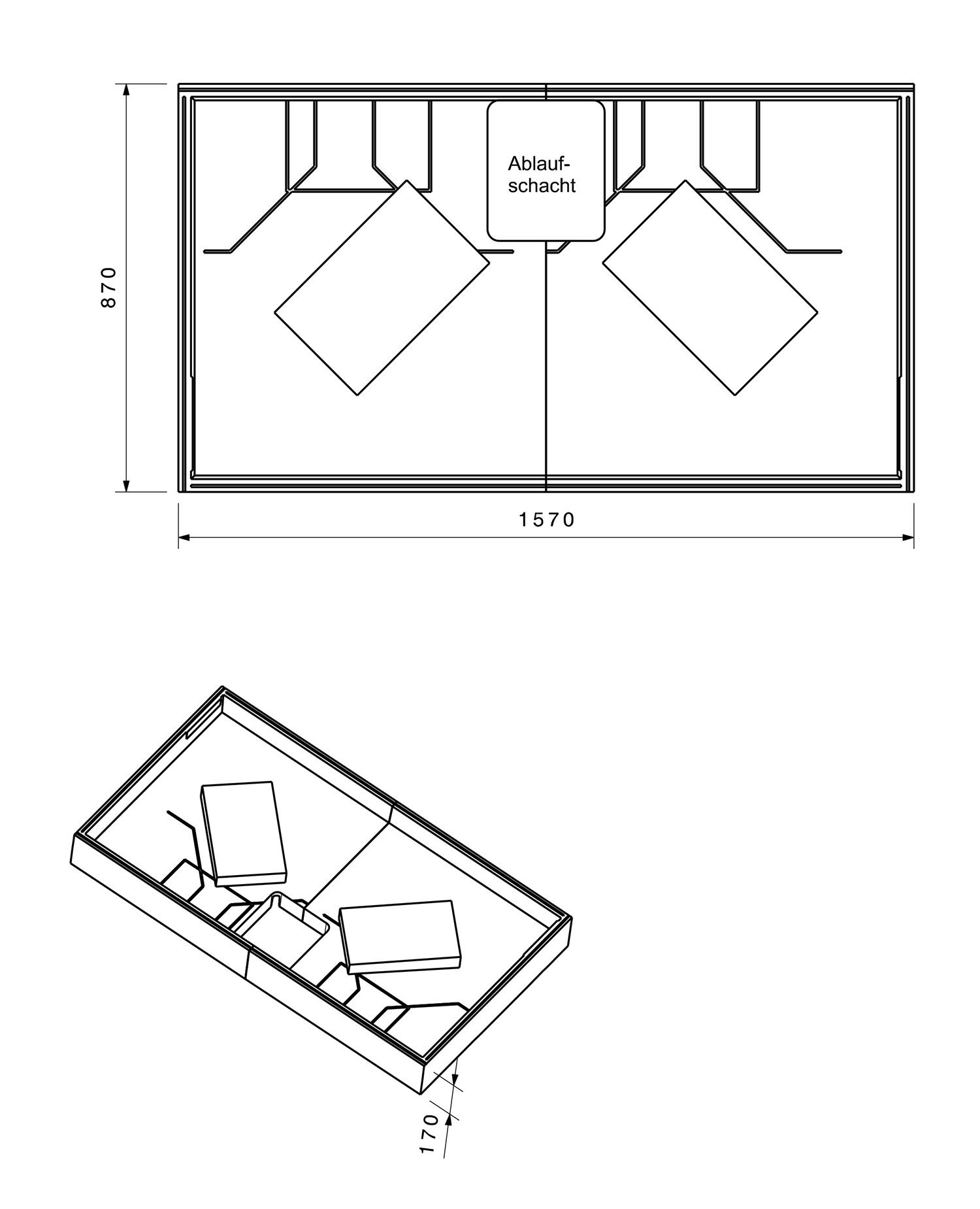 Poresta Duschwannenträger Expert Ancona 654 für 1600 x 900 x 50 mm, Höhe 170 mm