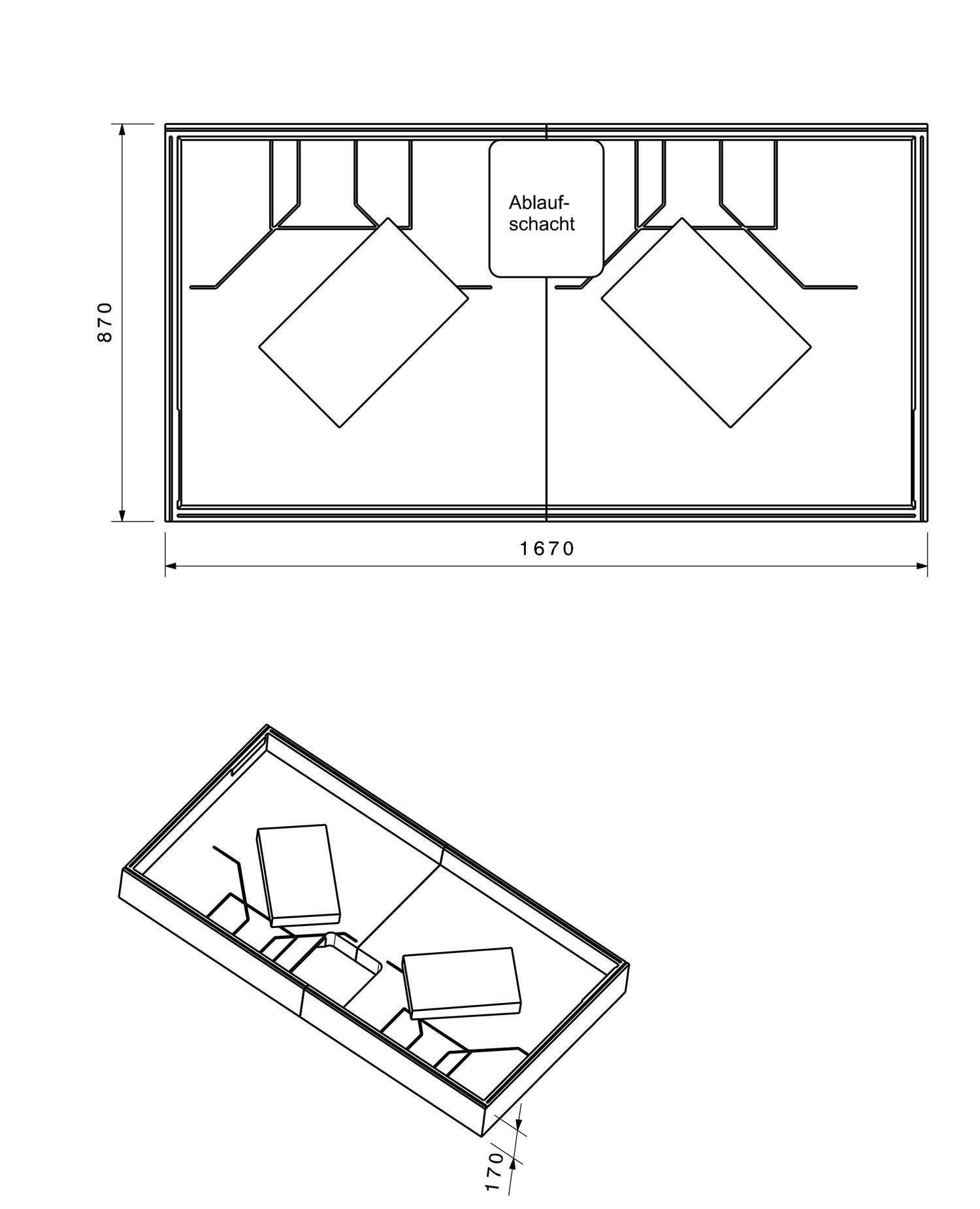 Poresta Duschwannenträger Expert Ancona 655 für 1700 x 900 x 50 mm, Höhe 170 mm