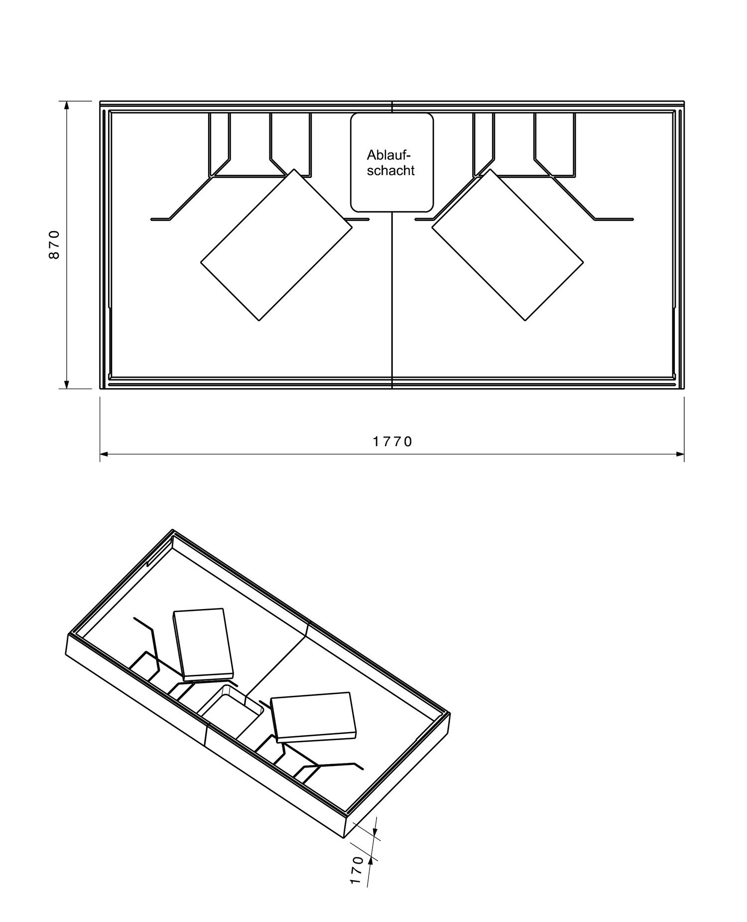 Poresta Duschwannenträger Expert Ancona 656 für 1800 x 900 x 50 mm, Höhe 170 mm