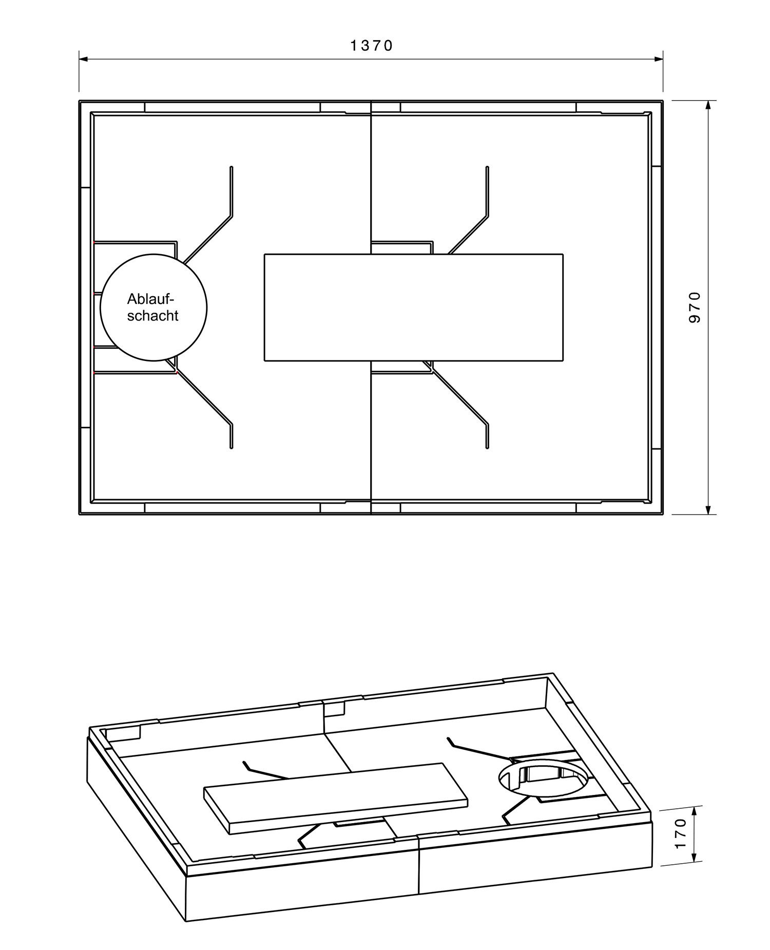Poresta Duschwannenträger Expert für 1400 x 1000 x 65 mm, Höhe 170 mm