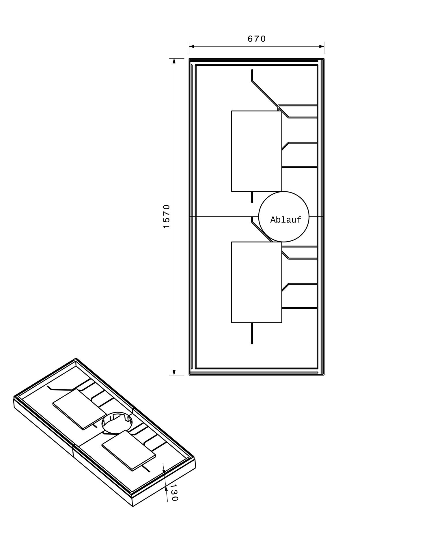 Poresta Duschwannenträger Expert für 1600 x 700 x 35 mm, Höhe 130 mm