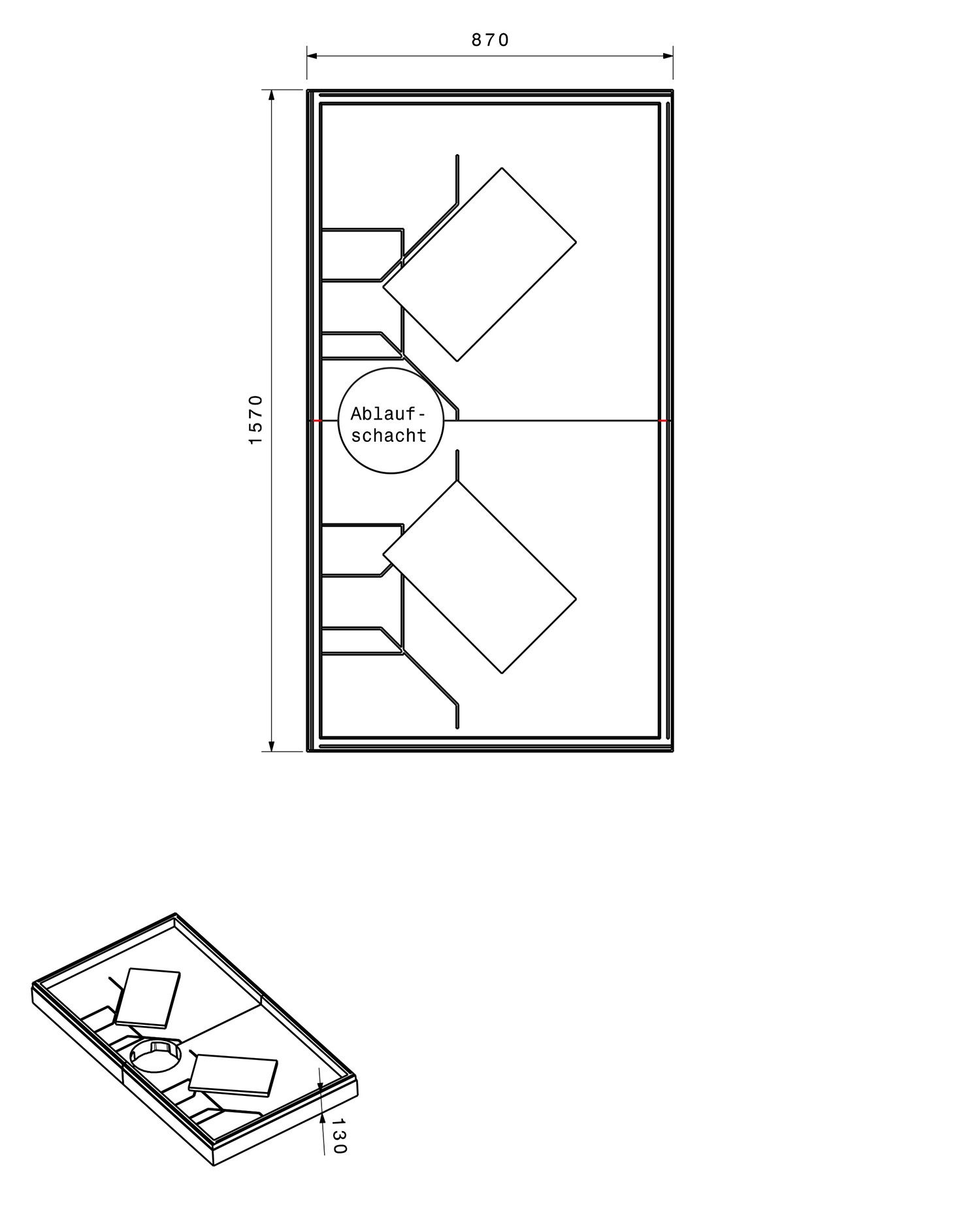 Poresta Duschwannenträger Expert für 1600 x 900 x 35 mm, Höhe 130 mm