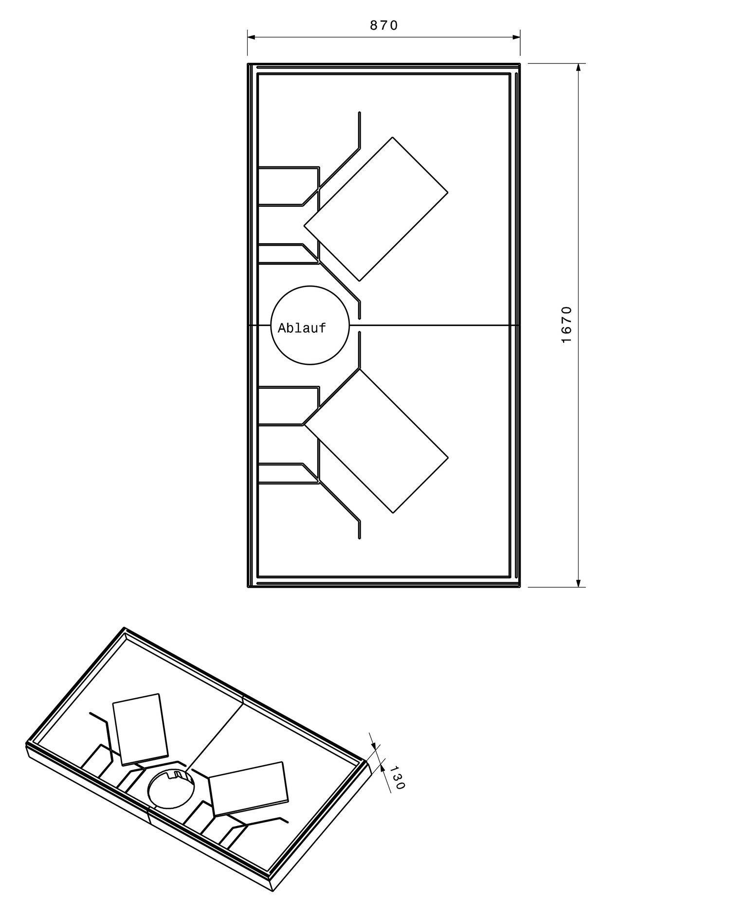 Poresta Duschwannenträger Expert für 1700 x 900 x 35 mm, Höhe 130 mm