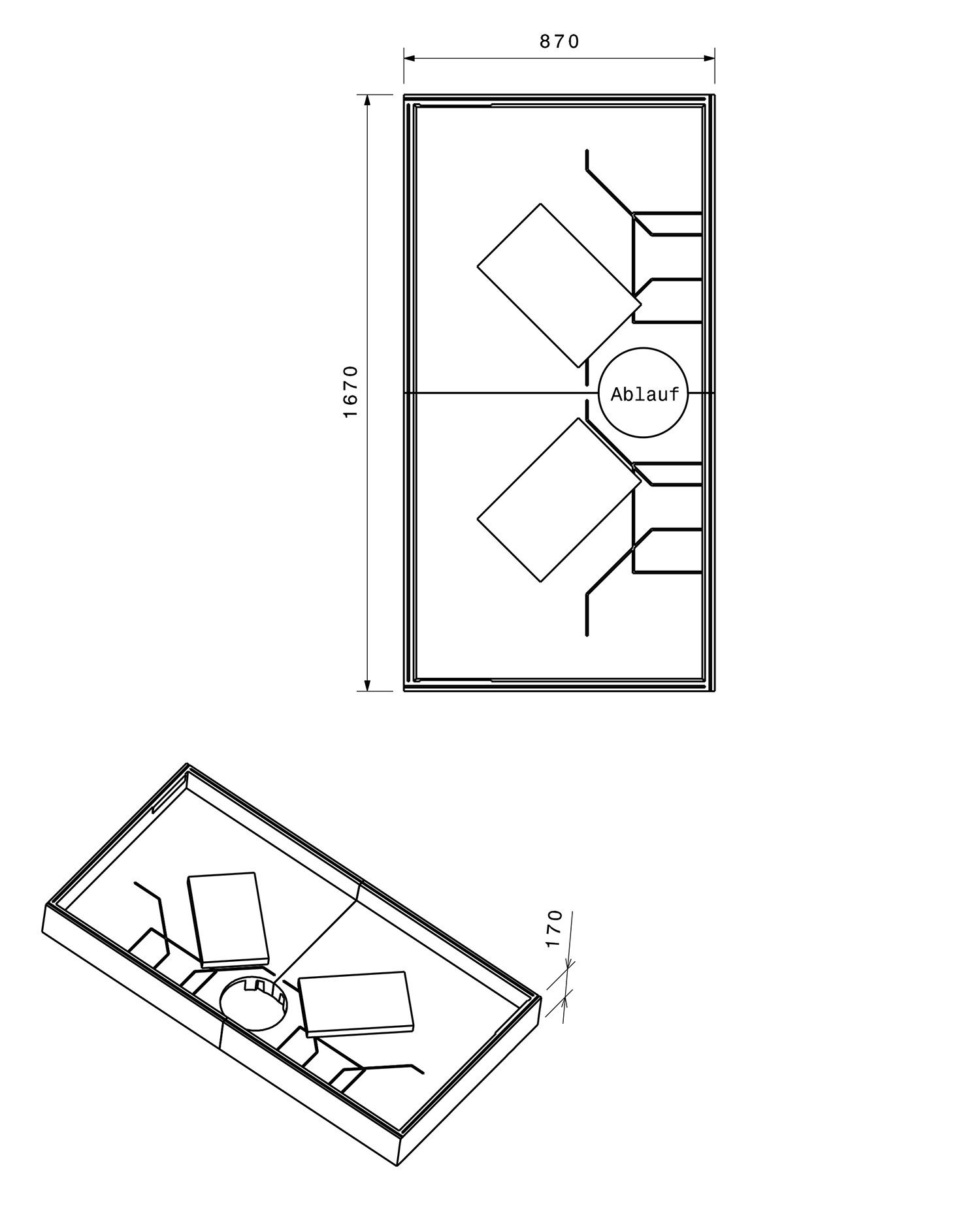 Poresta Duschwannenträger Expert für 1700 x 900 x 65 mm, Höhe 170 mm