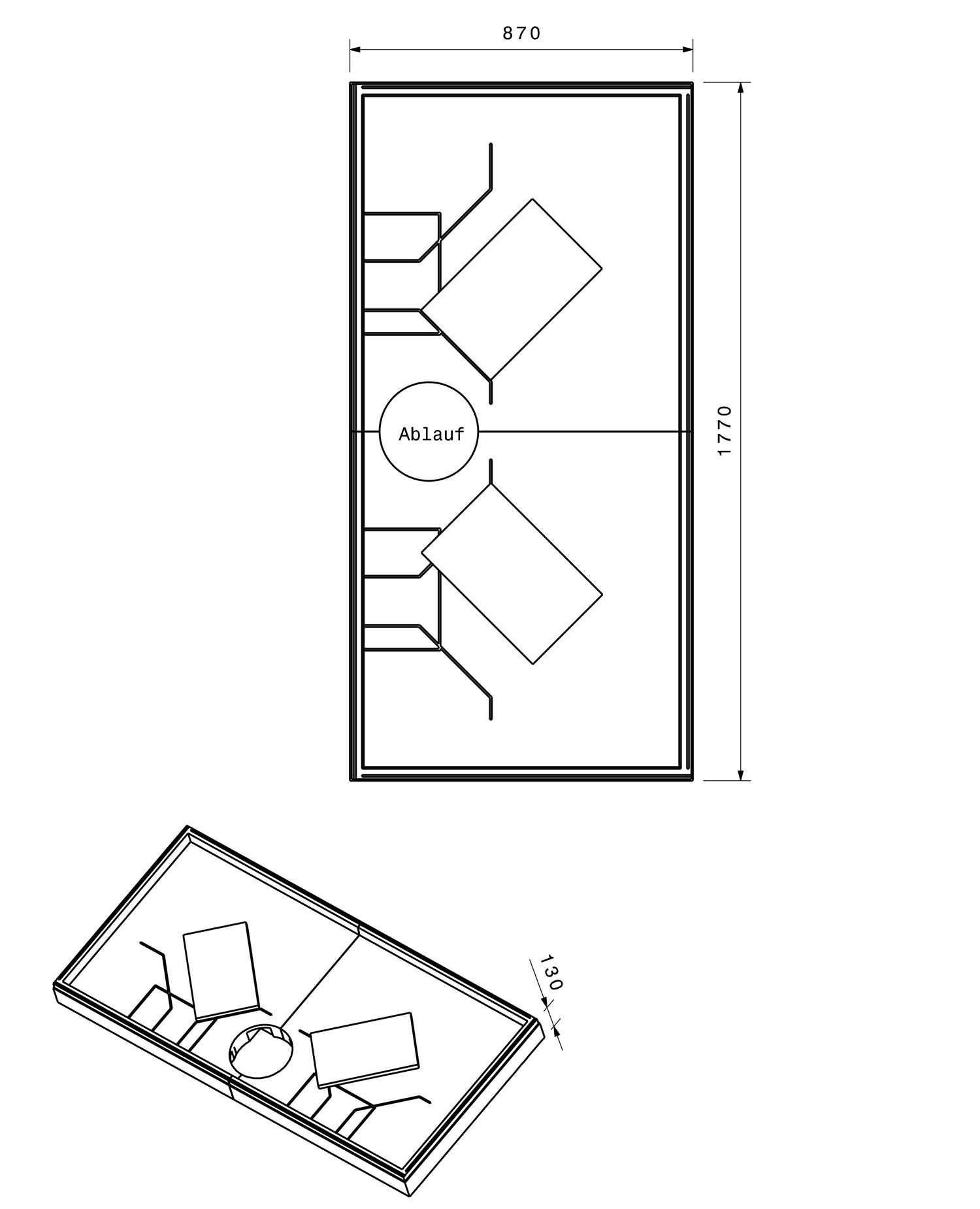 Poresta Duschwannenträger Expert für 1800 x 900 x 35 mm, Höhe 130 mm
