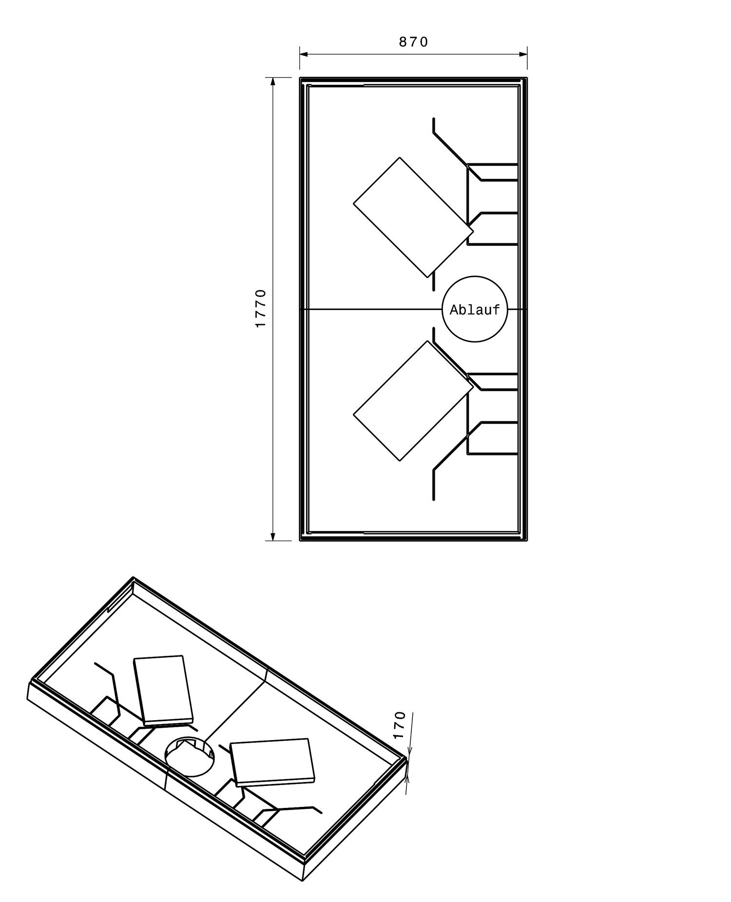 Poresta Duschwannenträger Expert für 1800 x 900 x 65 mm, Höhe 170 mm