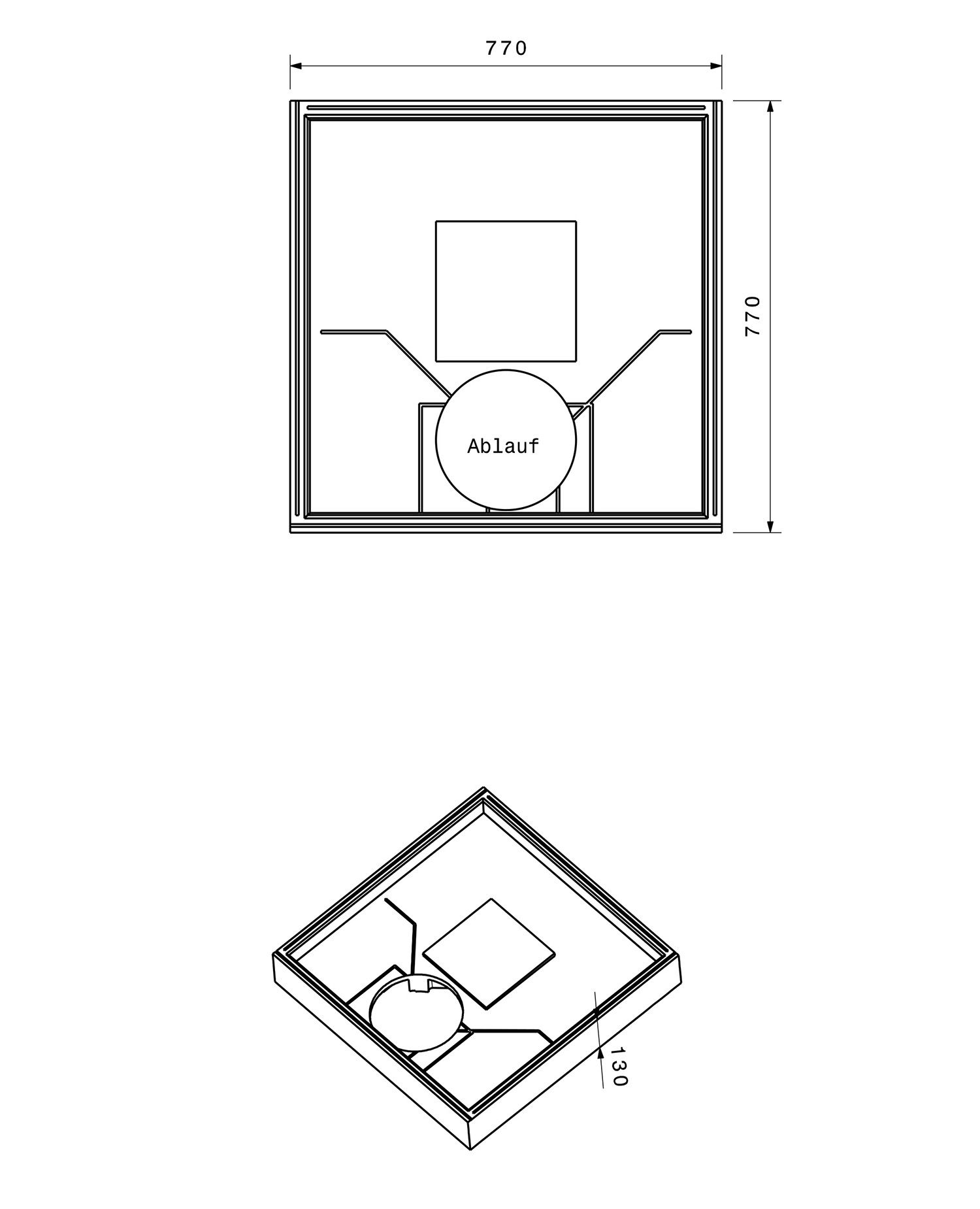 Poresta Duschwannenträger Zürich 248, für 800 x 800 x 45 mm, Höhe 130 mm
