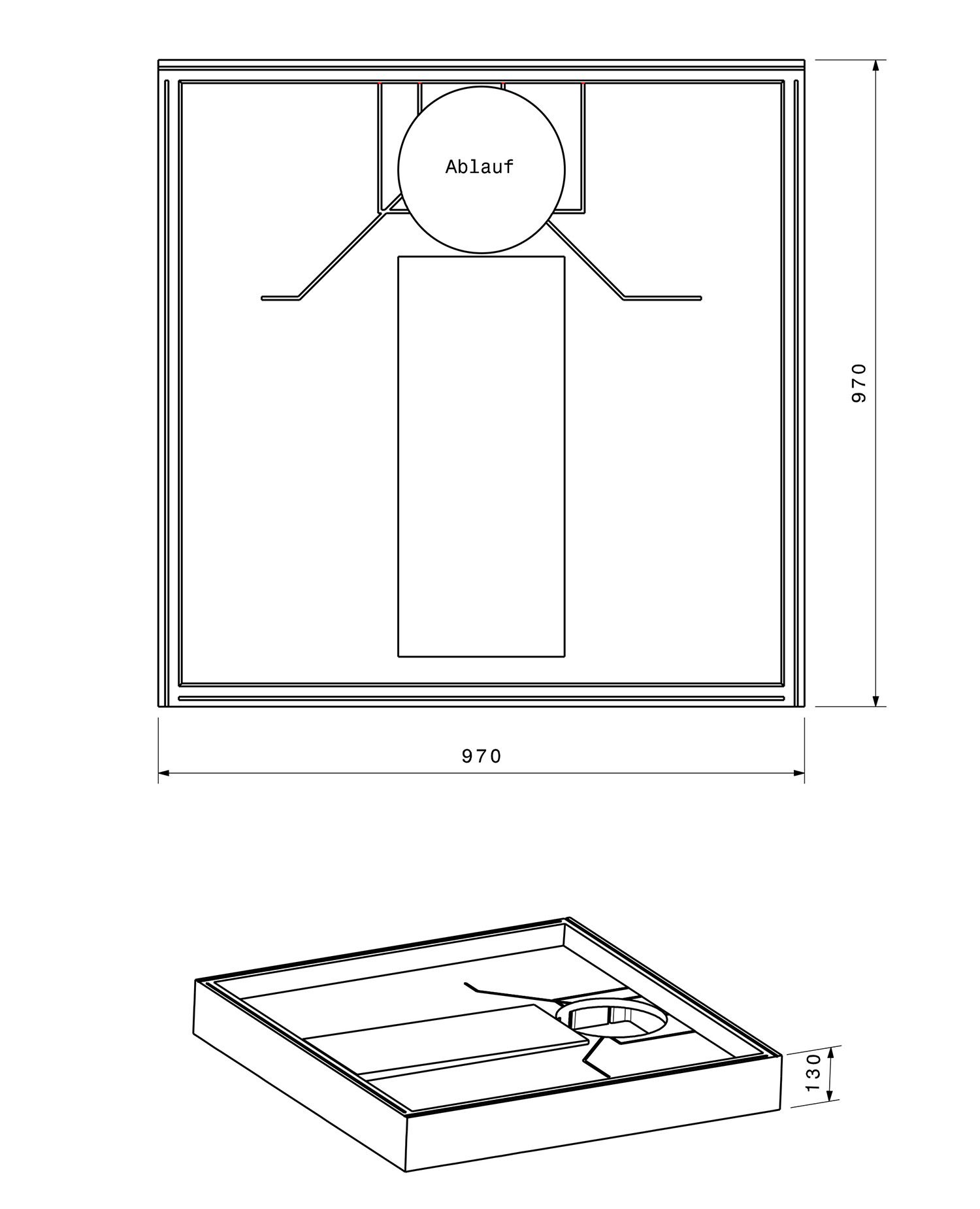 Poresta Duschwannenträger Zürich 260, für 1000 x 1000 x 45 mm, Höhe 130 mm