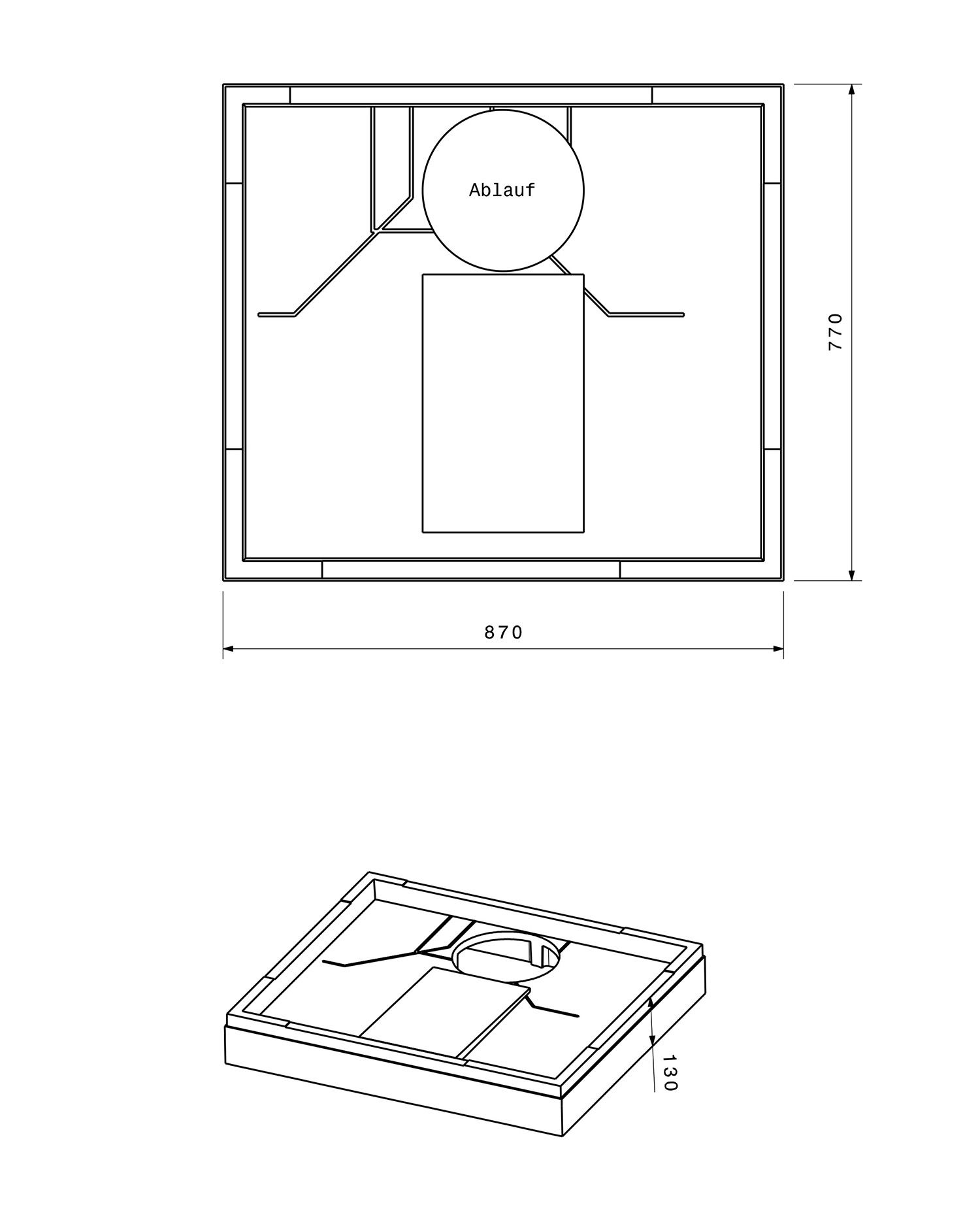Poresta Duschwannenträger Zürich 207, für 900 x 800 x 45 mm, Höhe 130 mm