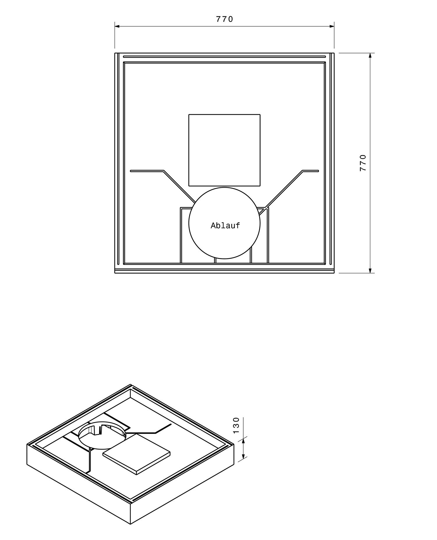 Poresta Duschwannenträger Memo für 800 x 800 x 35 mm, Höhe 130 mm
