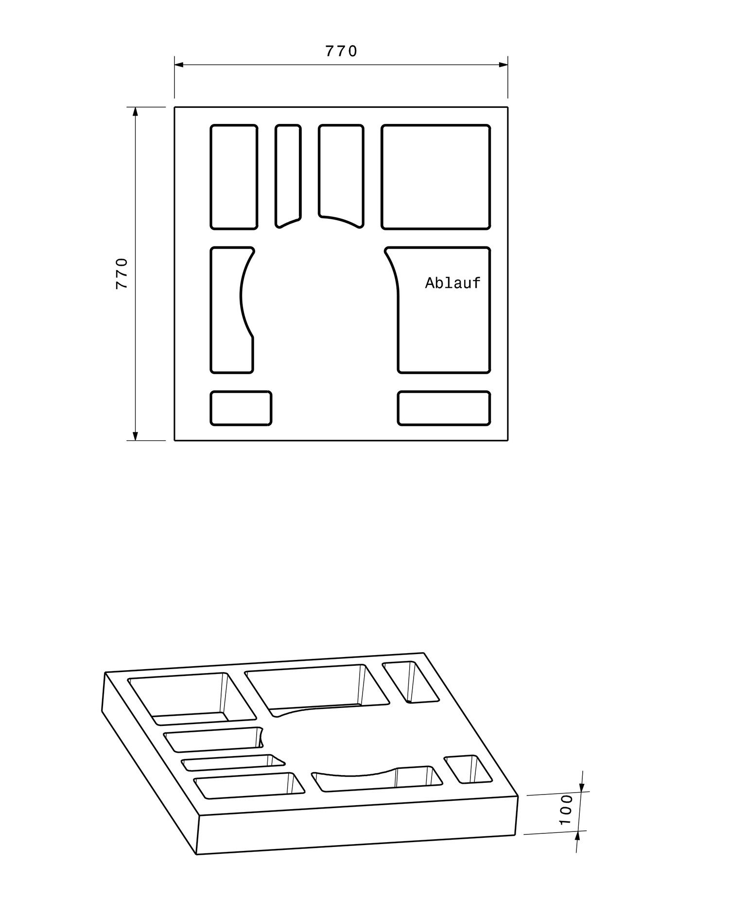 Poresta Duschwannenträger Expert Purano für 800 x 800 x 40 mm, Höhe 105 mm