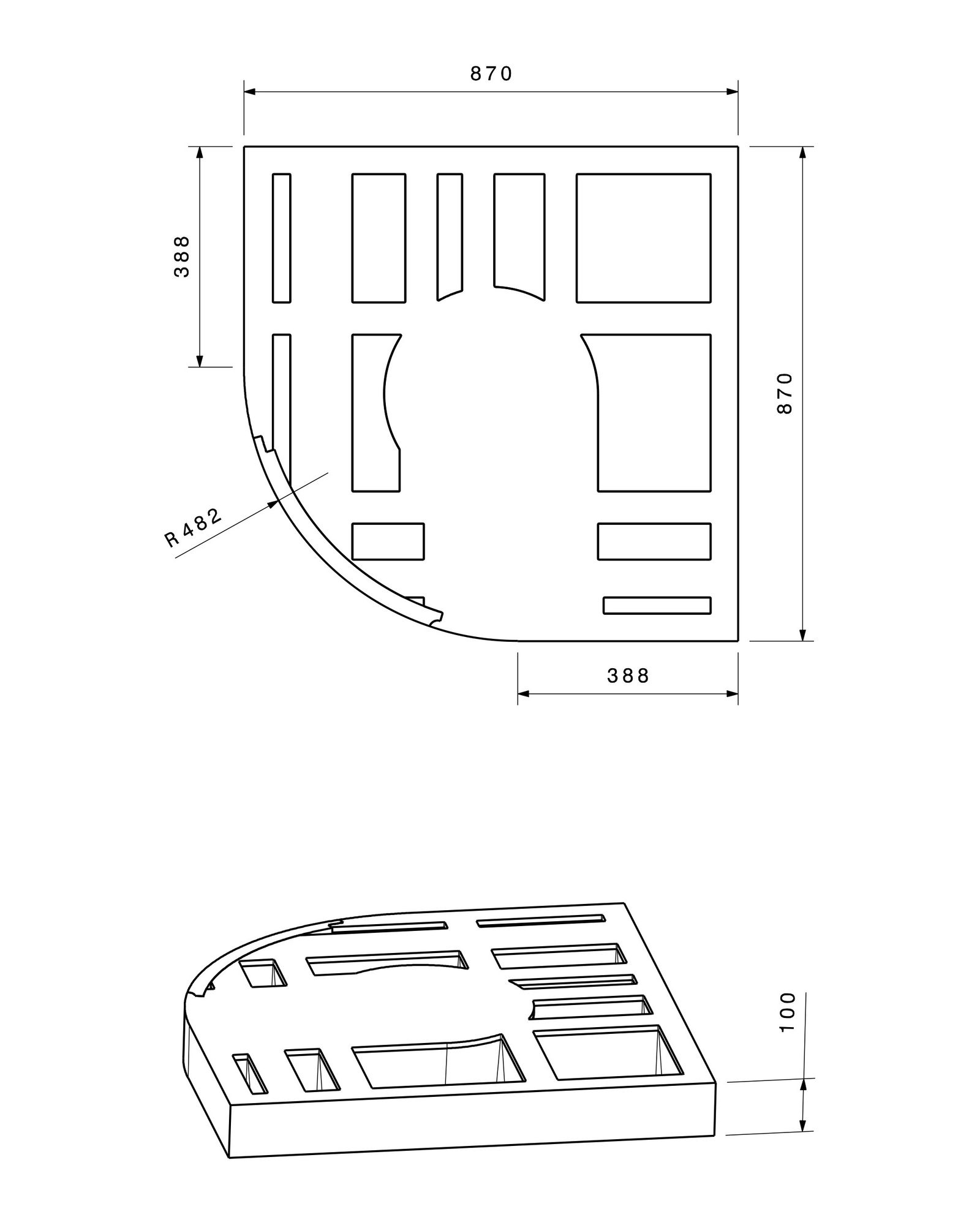 Poresta Duschwannenträger Expert Purano für 900 x 900 mm, 1/4-Kreis, Höhe 105 mm