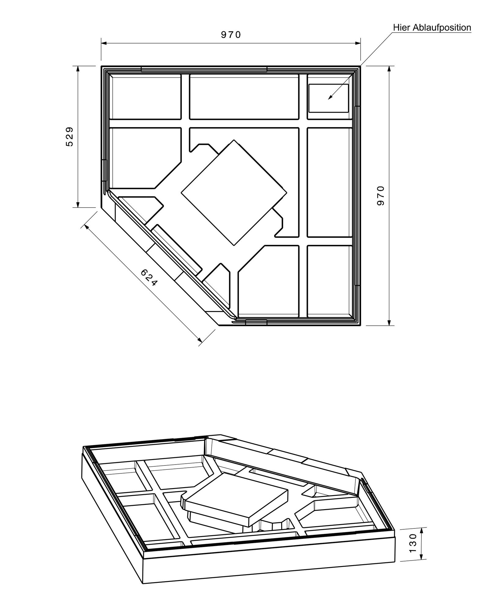 Poresta Duschwannenträger Sally für 1000 x 1000 x 45 mm, 5-Eck, Höhe 130 mm