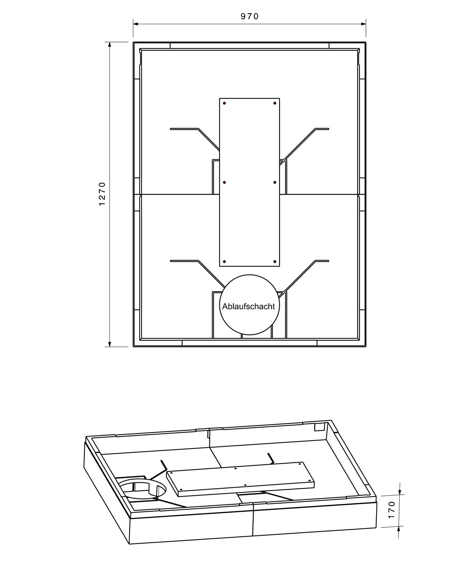 Poresta Duschwannenträger Expert für 1300 x 1000 x 65 mm, Höhe 170 mm
