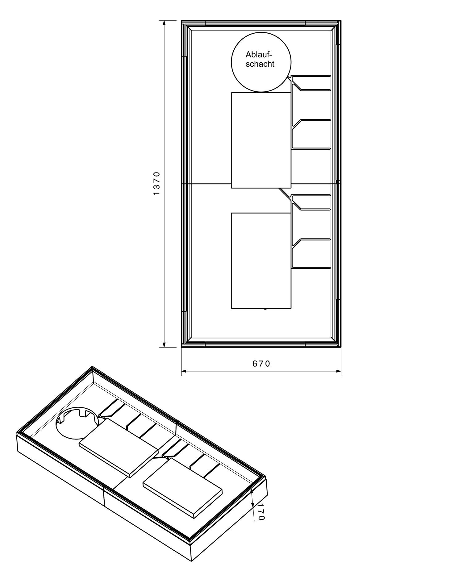 Poresta Duschwannenträger Expert für 1400 x 700 x 65 mm, Höhe 170 mm