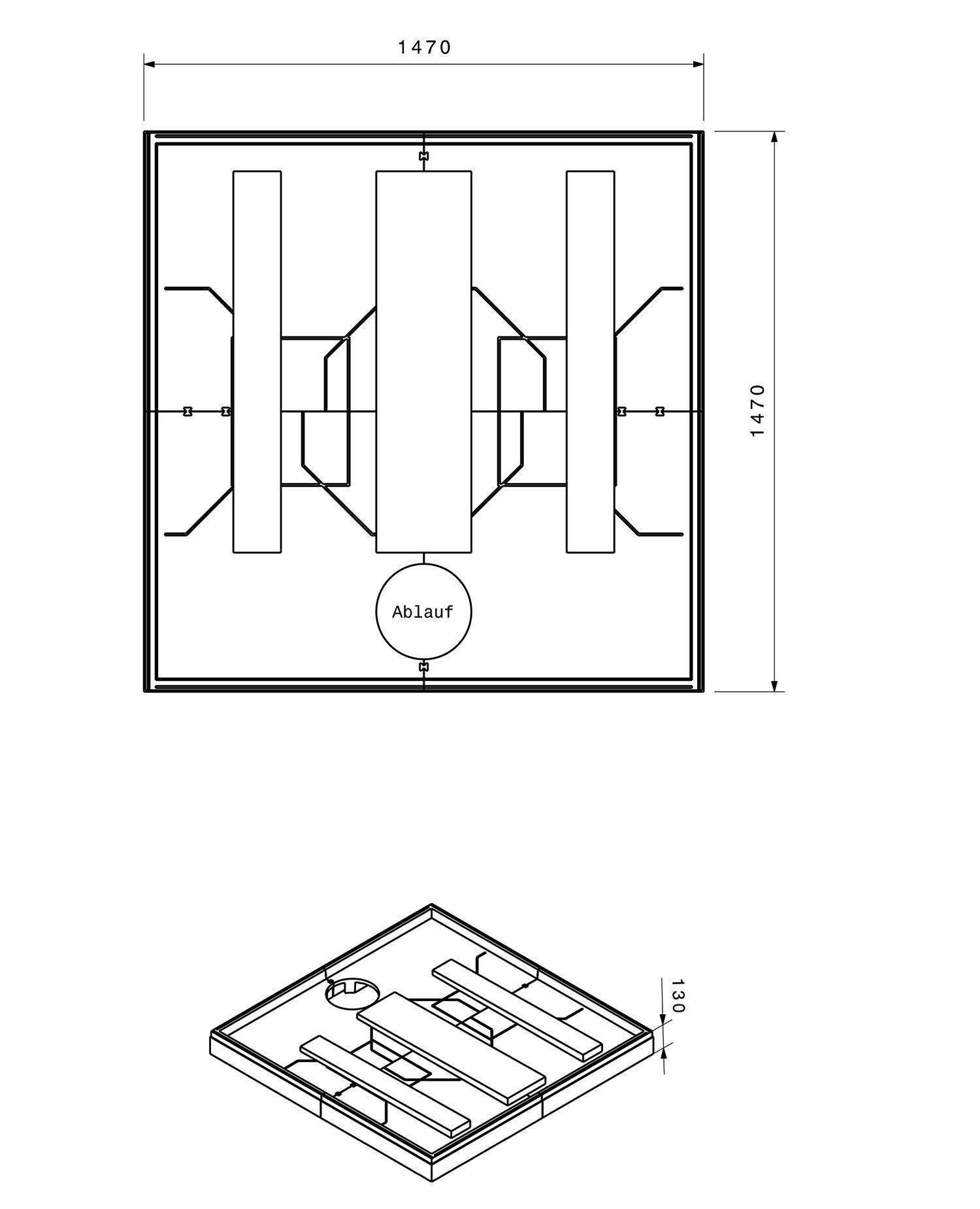 Poresta Duschwannenträger Expert für 1500 x 1500 x 35 mm, Höhe 130 mm