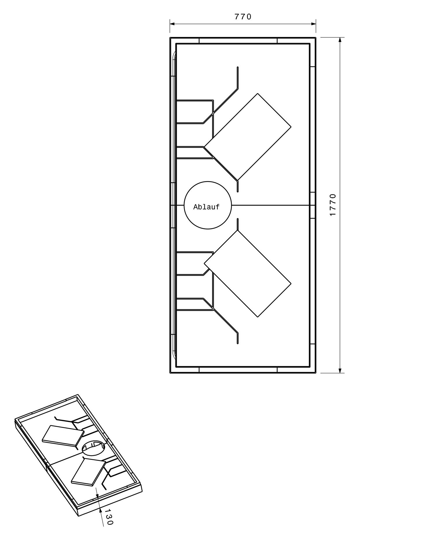 Poresta Duschwannenträger Expert für 1800 x 800 x 35 mm, Höhe 130 mm