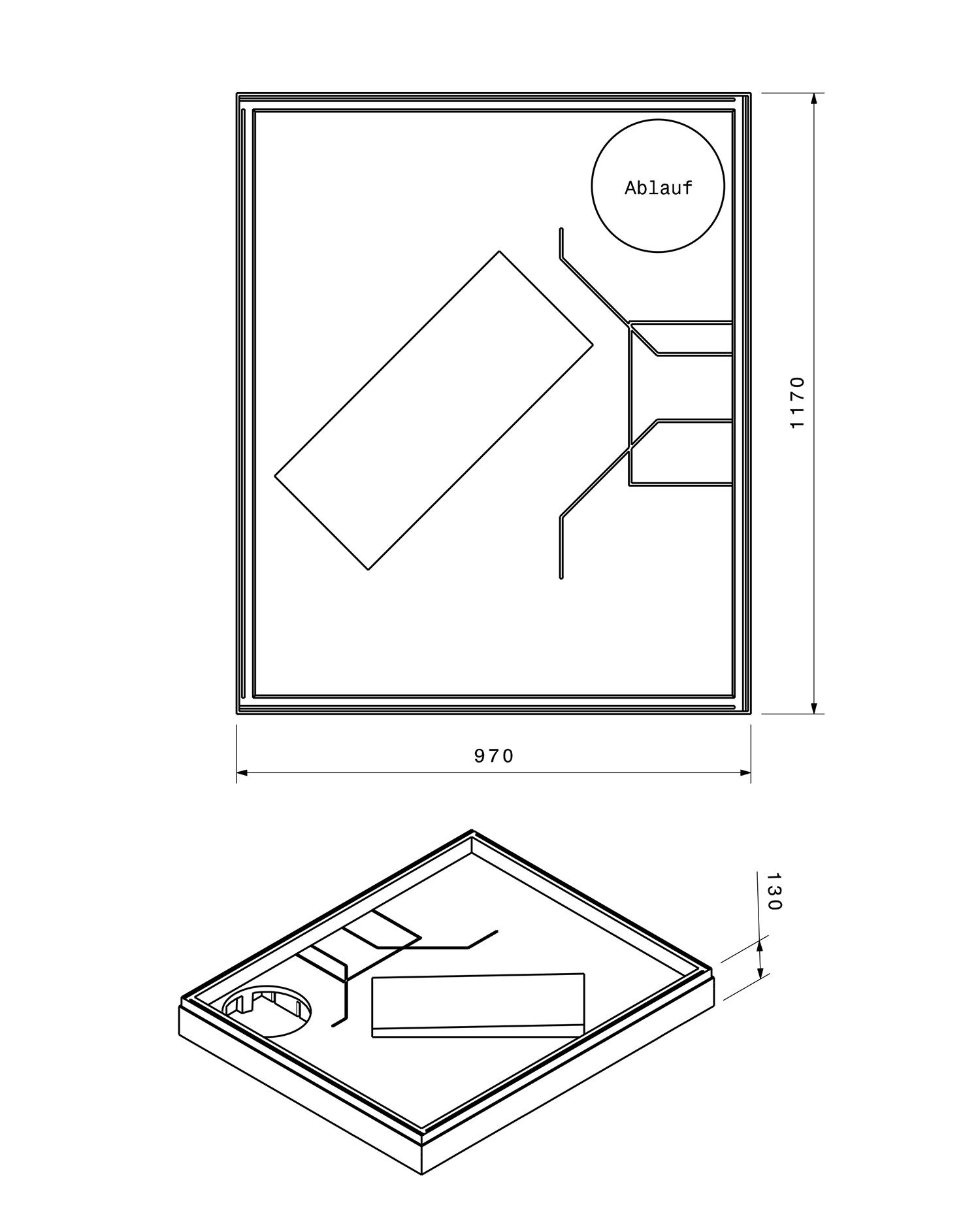 Poresta Duschwannenträger Expert Superplan für 1200 x 1000 x 25 mm, Höhe 130 mm