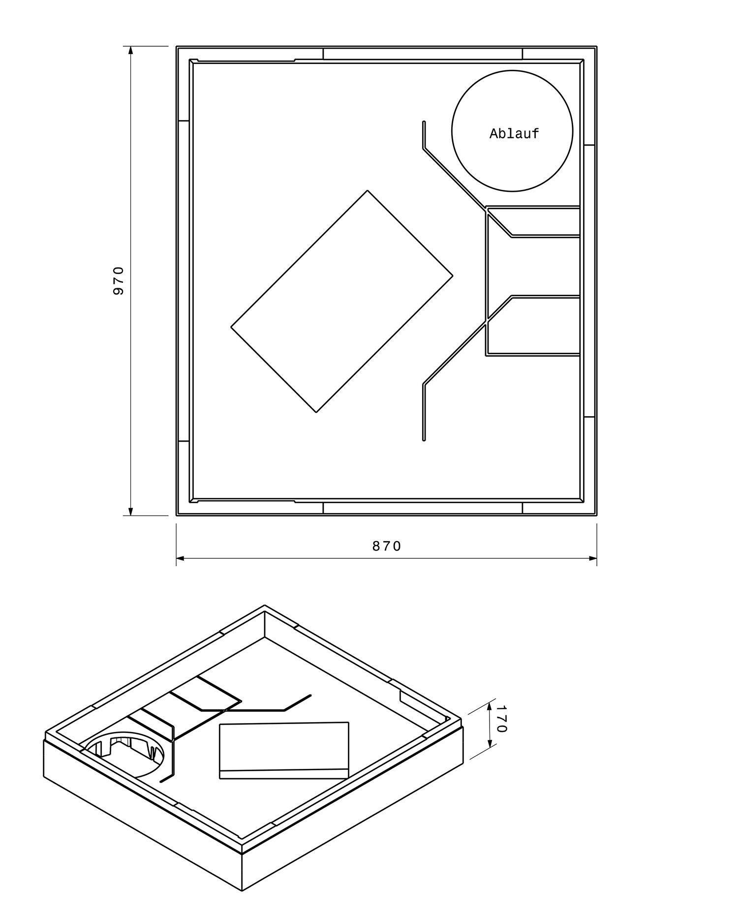 Poresta Duschwannenträger Expert Duschplan für 1000 x 900 x 65 mm, Höhe 170 mm