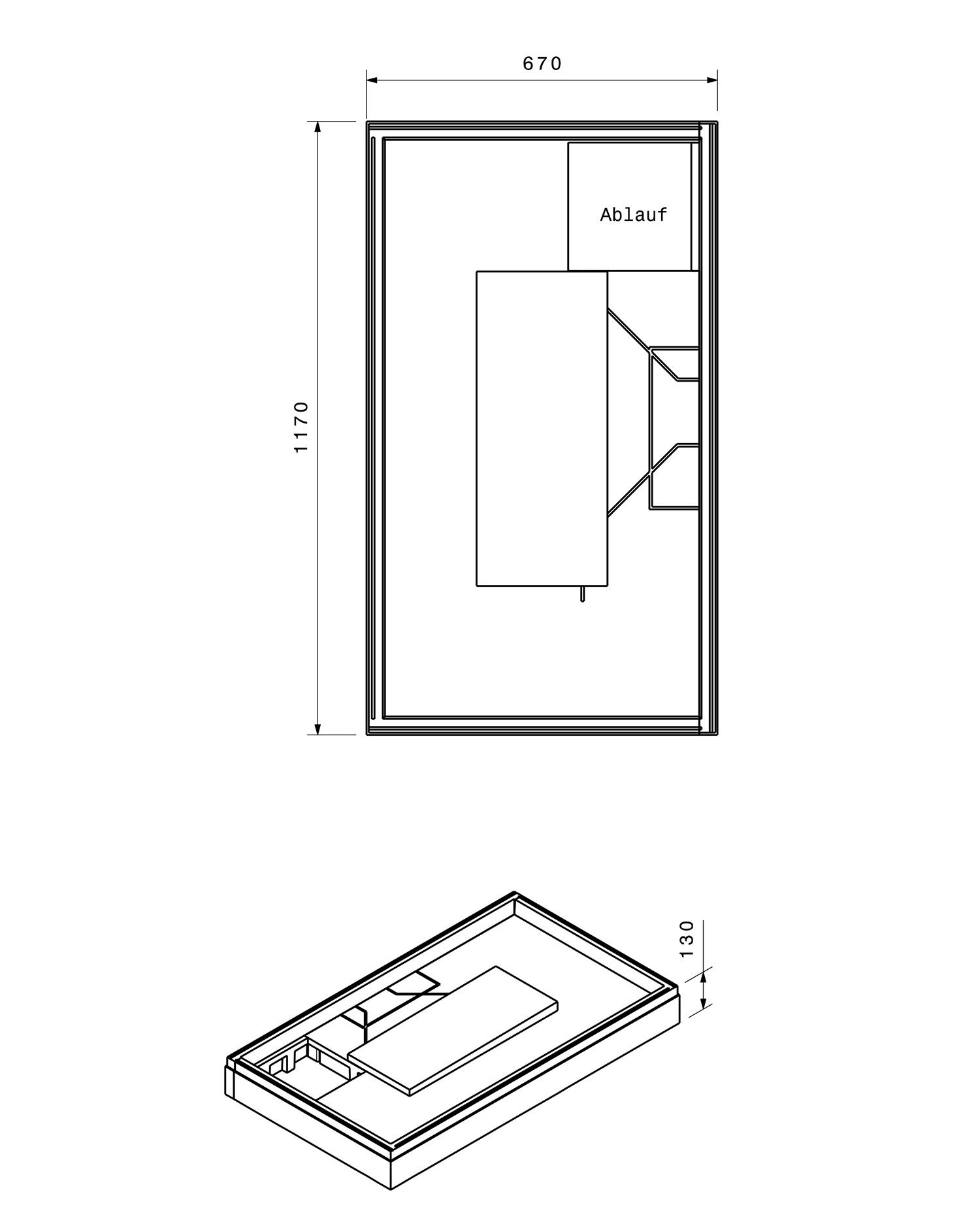 Poresta Duschwannenträger Expert Superplan für 1200 x 700 x 25 mm, Höhe 130 mm