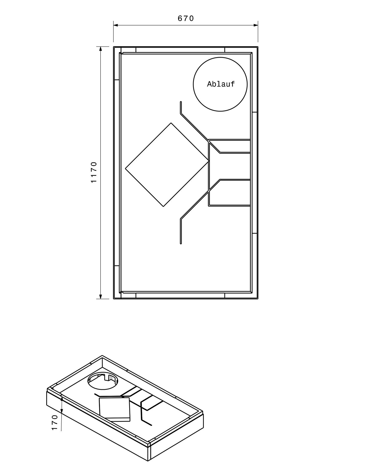 Poresta Duschwannenträger Expert Duschplan für 1200 x 700 x 65 mm, Höhe 170 mm