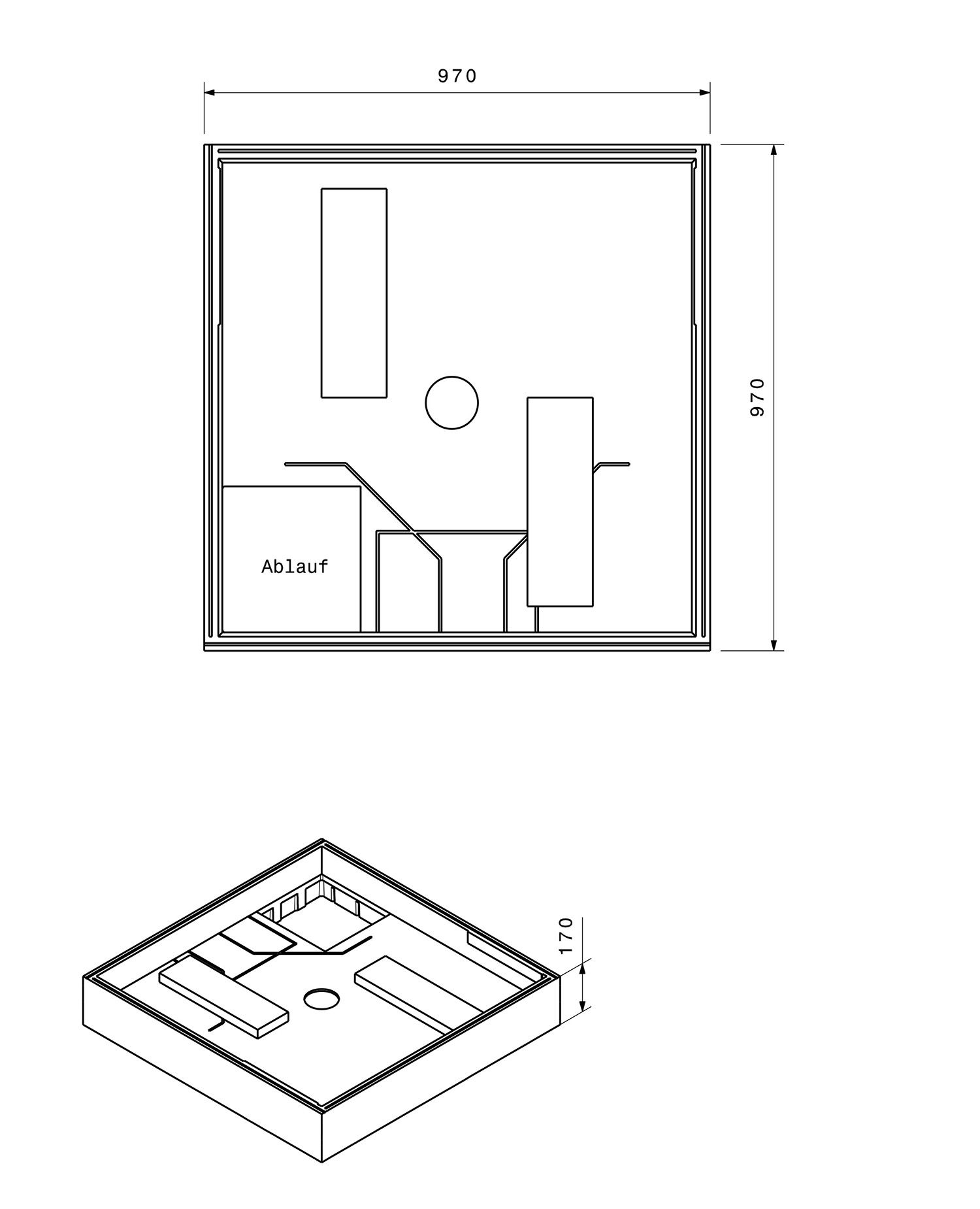 Poresta Duschwannenträger Expert F für 1000 x 1000 x 60 mm, Höhe 170 mm