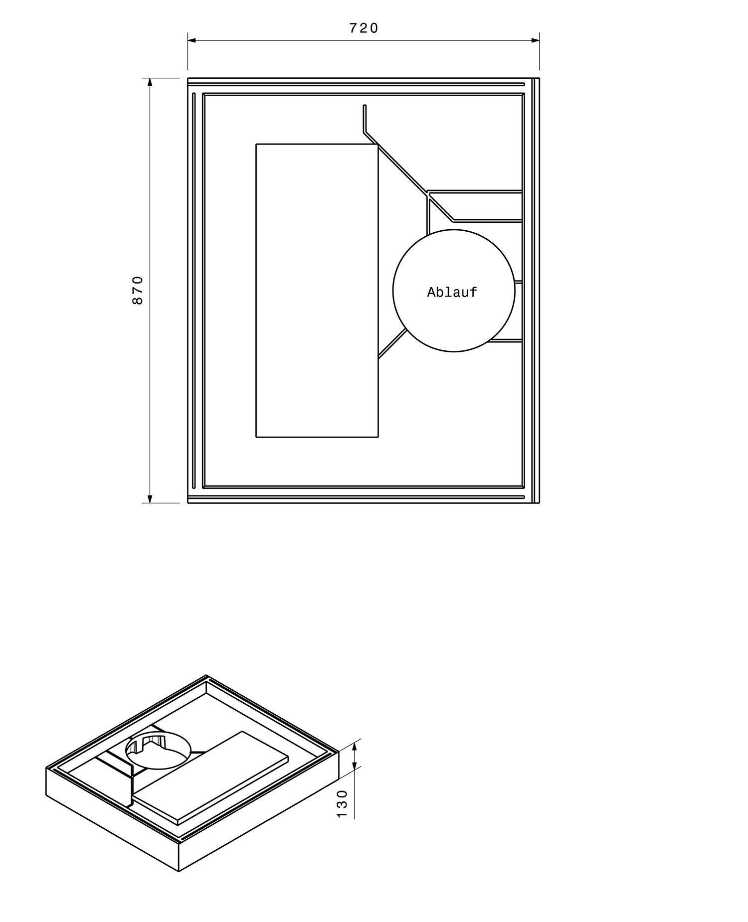 Poresta Duschwannenträger Memo für 900 x 750 x 35 mm, Höhe 130 mm