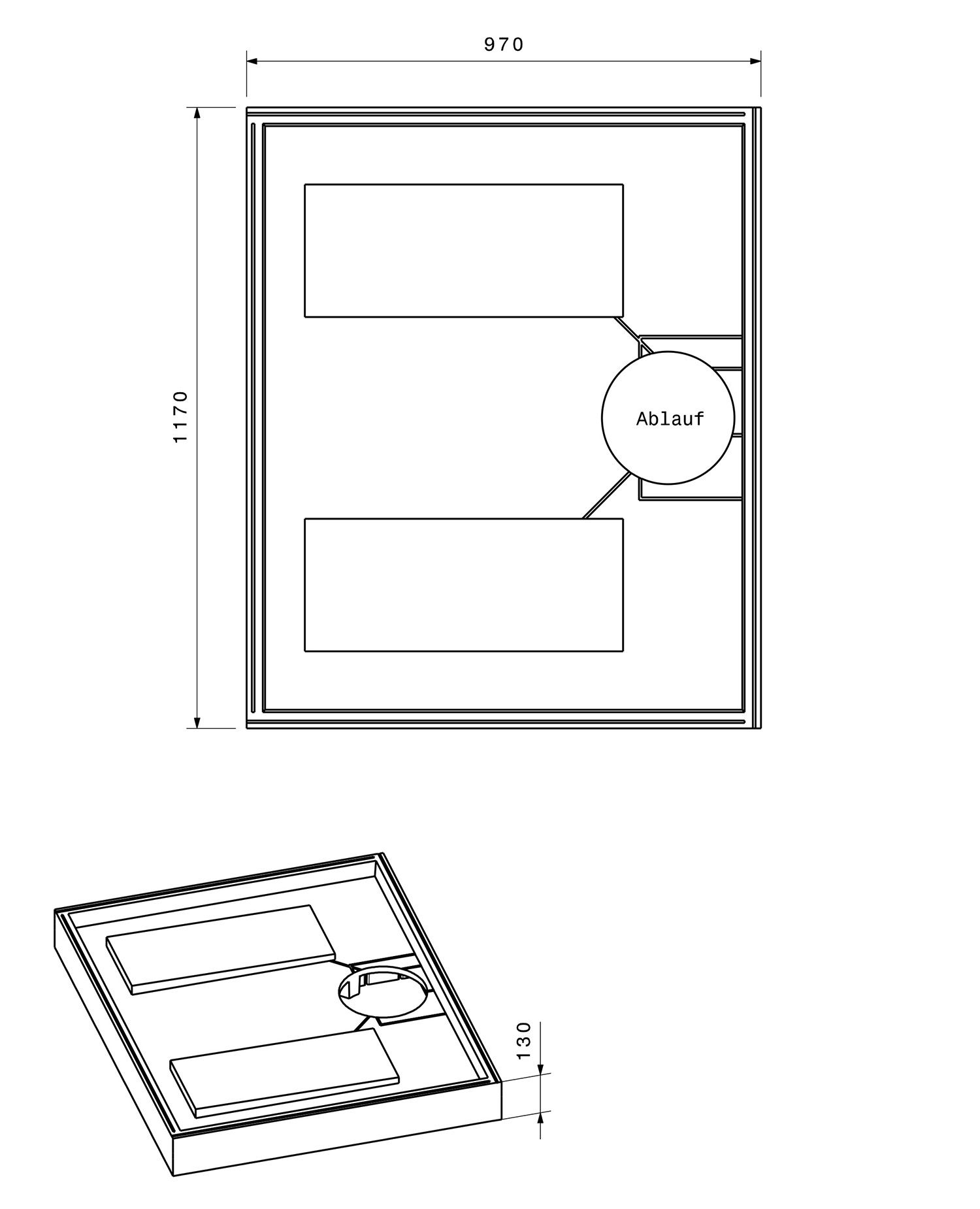 Poresta Duschwannenträger Memo für 1200 x 1000 x 35 mm, Höhe 130 mm