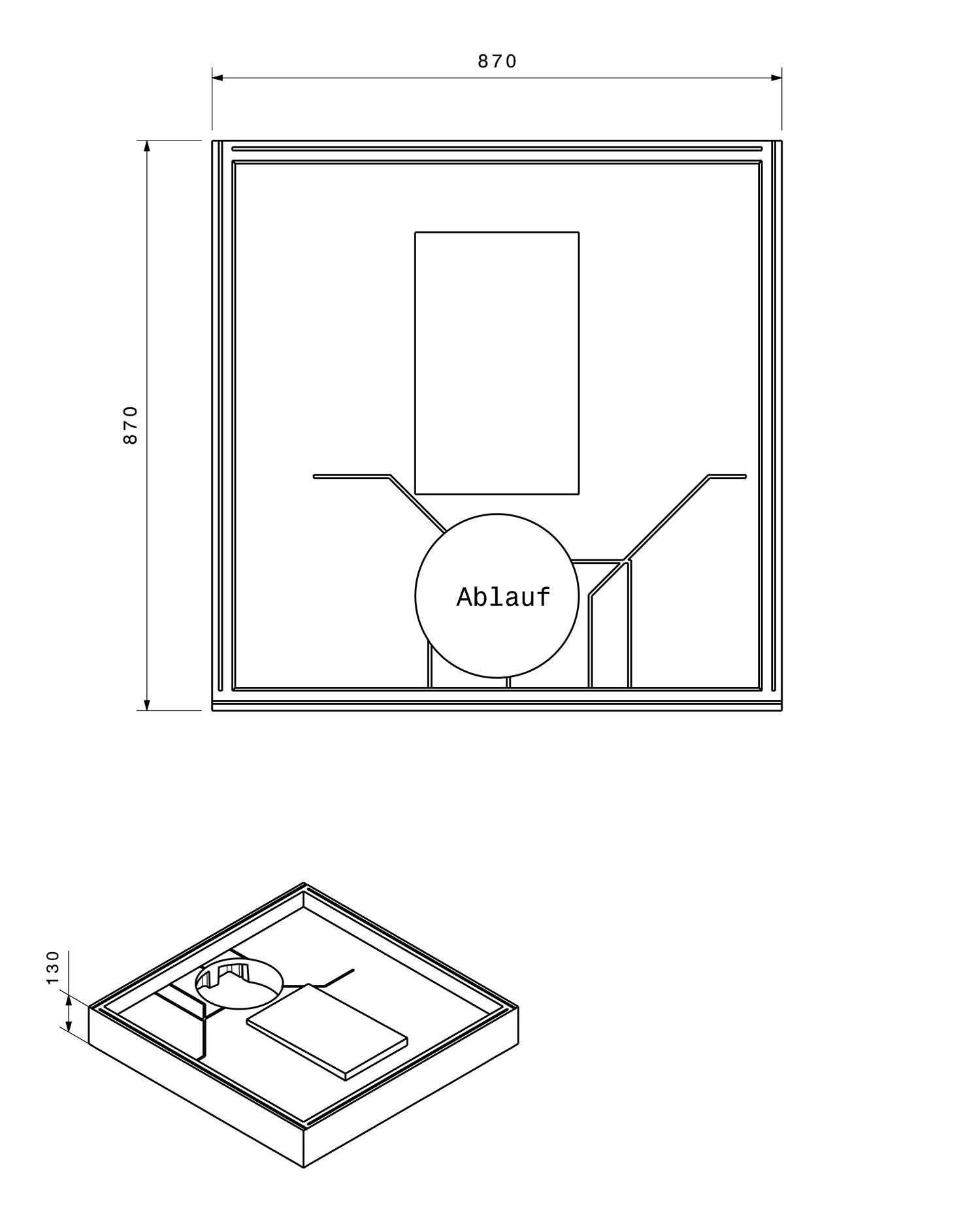 Poresta Duschwannenträger Zürich 250, für 900 x 900 x 45 mm, Höhe 130 mm