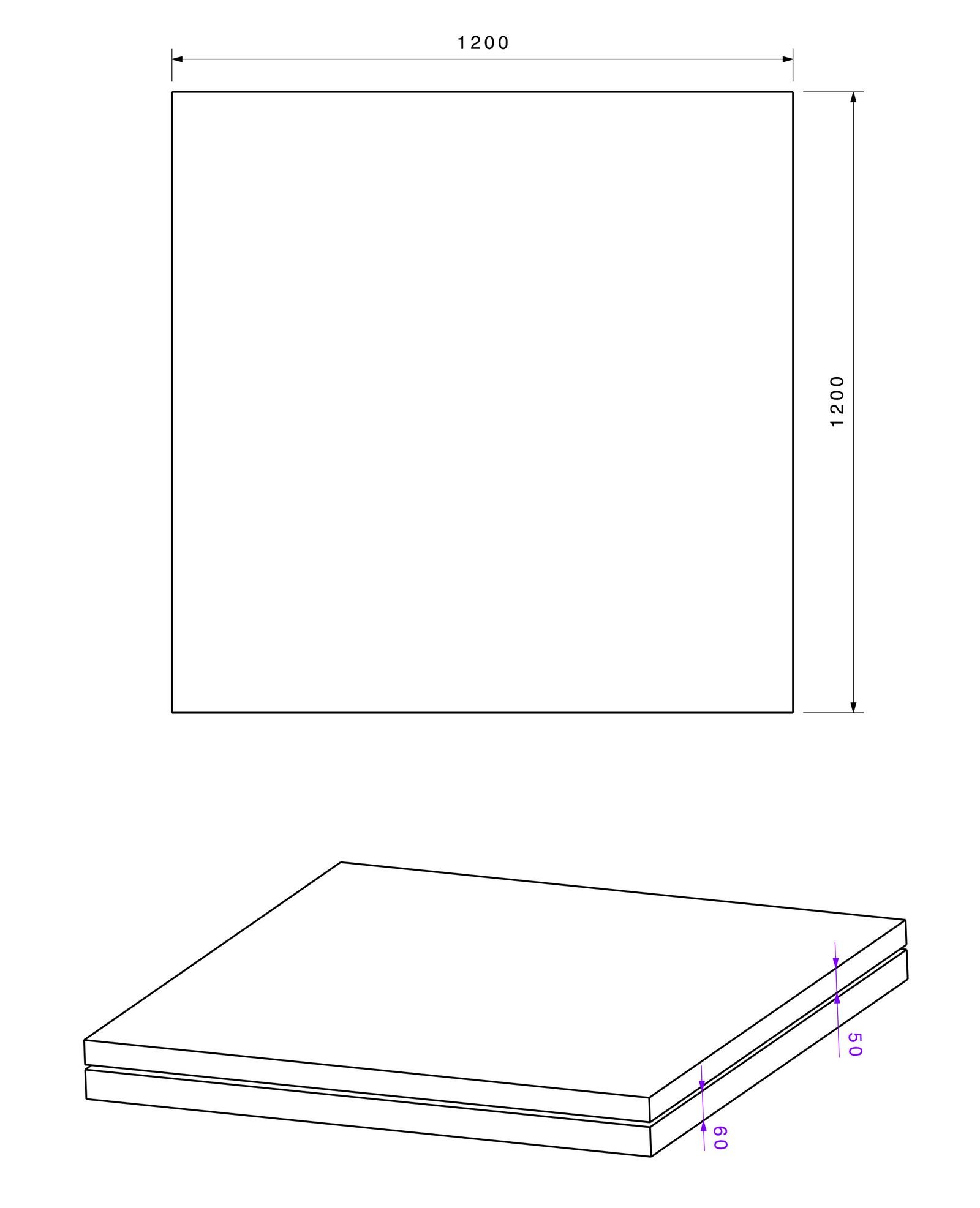 Poresta Unterbauelement BF Set 5, 1200 x 1200 x 50/60 mm