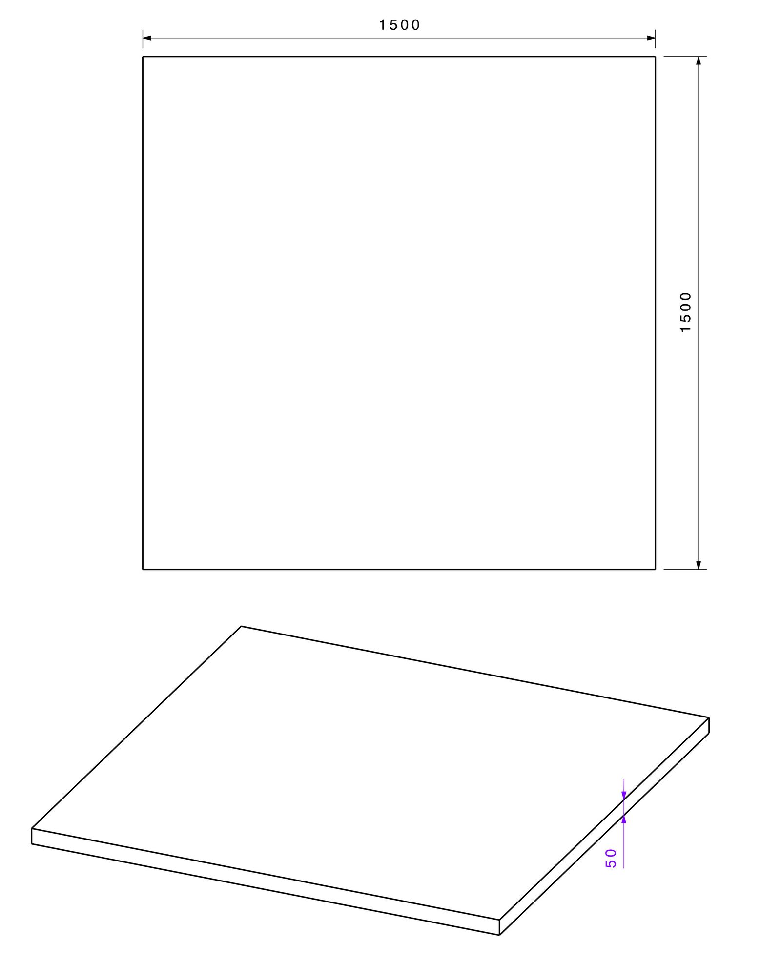 Poresta Unterbauelement BF Einzelplatten, 1500 x 1500 x 50 mm