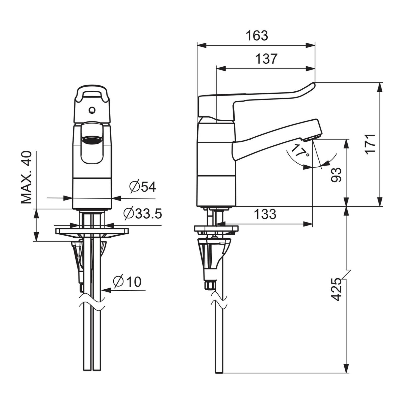 Einhand-Waschtischbatterie m. langem Drehhahn, o. Ablaufgarn.