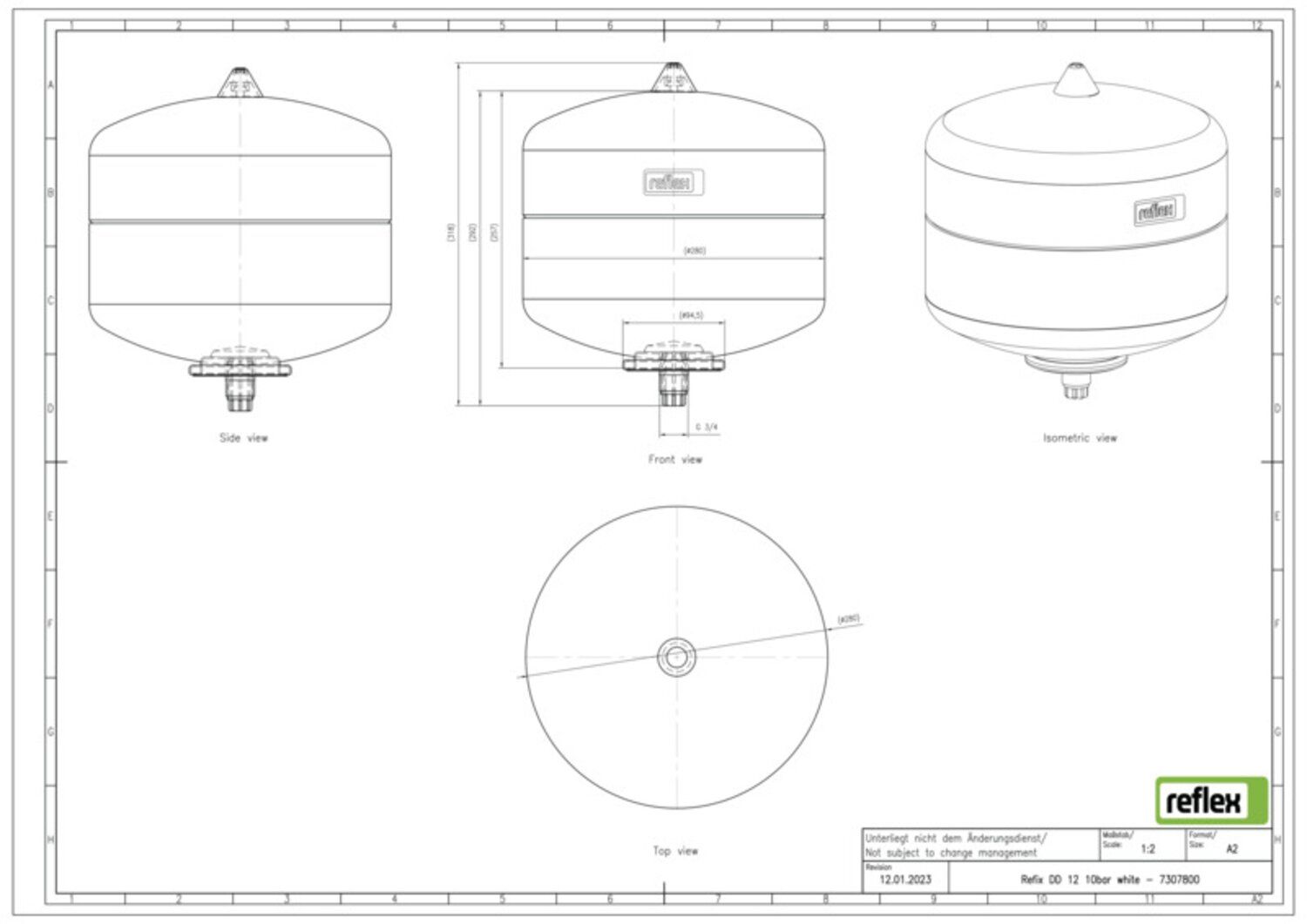 Reflex Membran-Druckausdehnungsgefäß Refix DD 12, 10 bar/70 °C, G 3/4, weiß