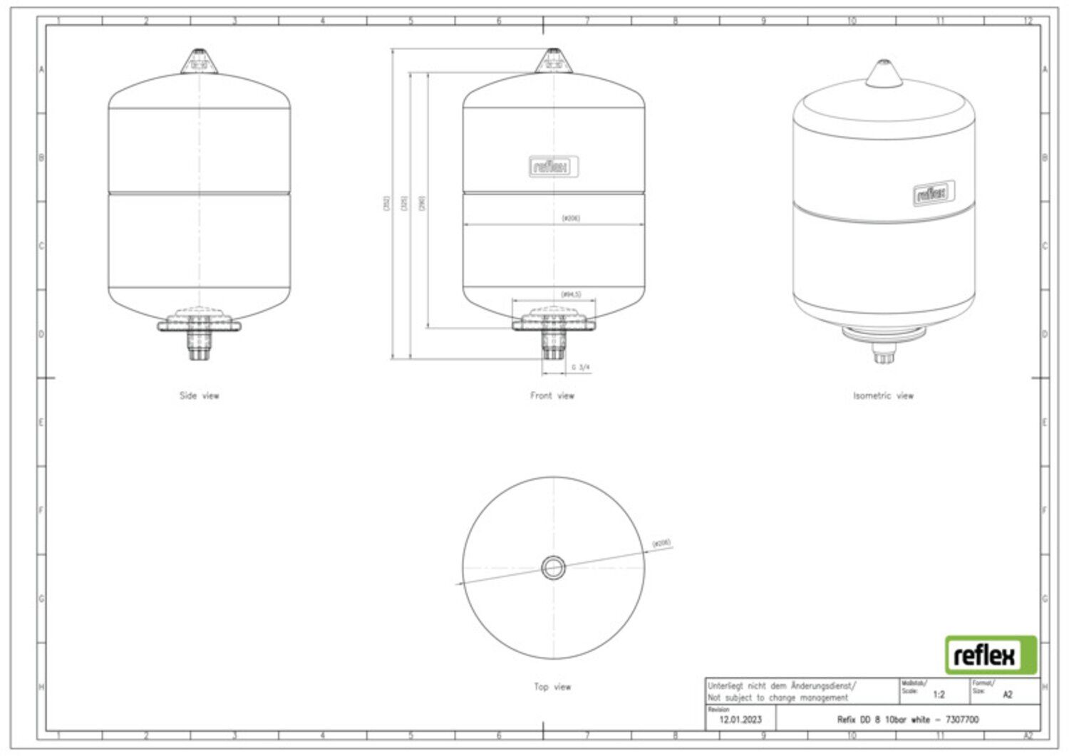 Reflex Membran-Druckausdehnungsgefäß Refix DD 8, 10 bar/70 °C, G 3/4, weiß