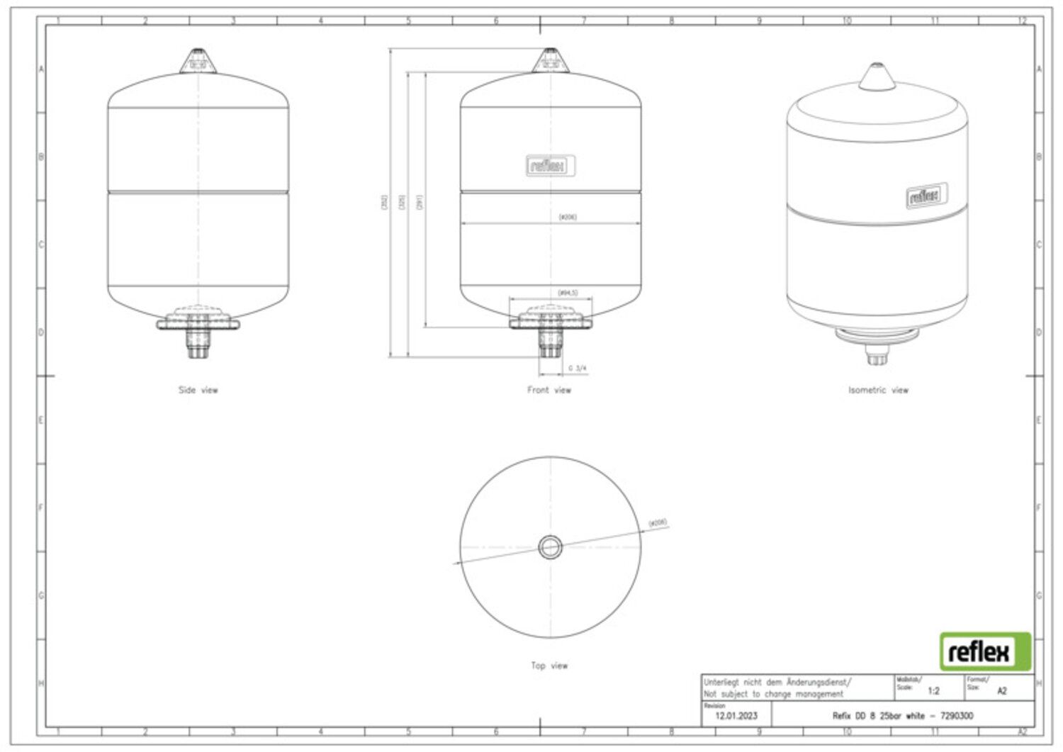 Reflex Membran-Druckausdehnungsgefäß Refix DD 8, 25 bar/70 °C, G 3/4, weiß