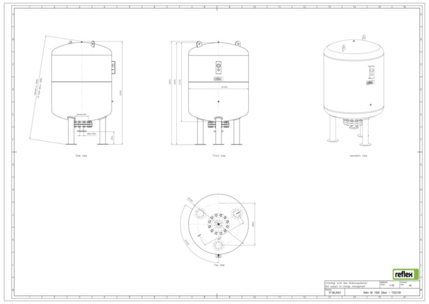 Reflex Membran-Druckausdehnungsgefäß Refix DE 1500, 25 bar/70 °C, DN 65/PN 40