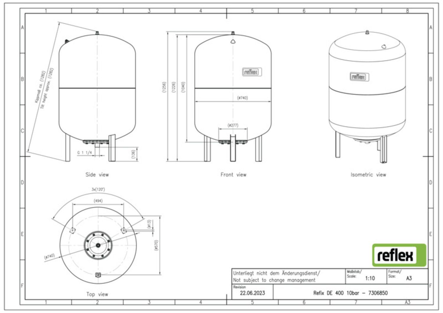 Reflex Membran-Druckausdehnungsgefäß Refix DE 400, 10 bar/70 °C, G 1 1/4, blau