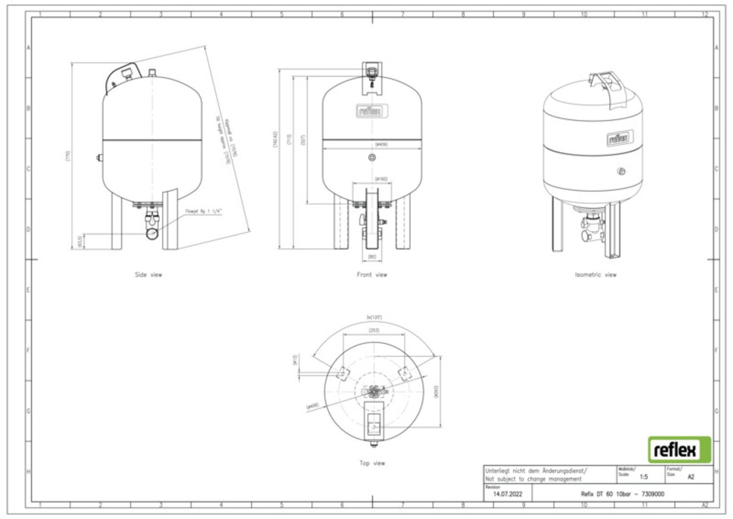 Reflex Membran-Druckausdehnungsgefäß Refix DT 60, 10 bar/70 °C, Rp 1 1/4, grün