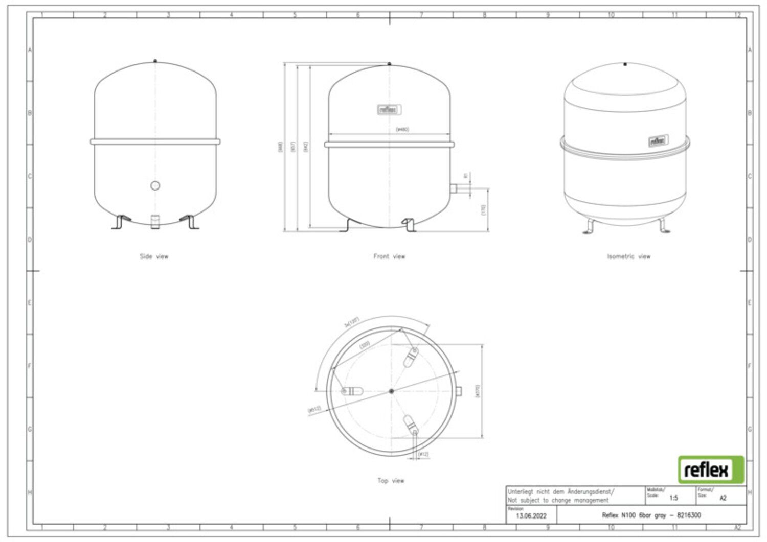 Reflex Membran-Druckausdehnungsgefäß N N 100, 6 bar/70 °C, R 1, grau